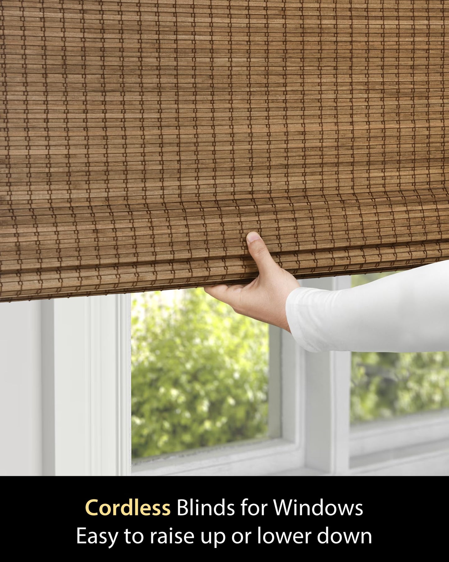 UNISHADES Cordless Bamboo Roman Shades for Windows, Blinds Size (35" W ×64" H) Colour (Highfield Teak)