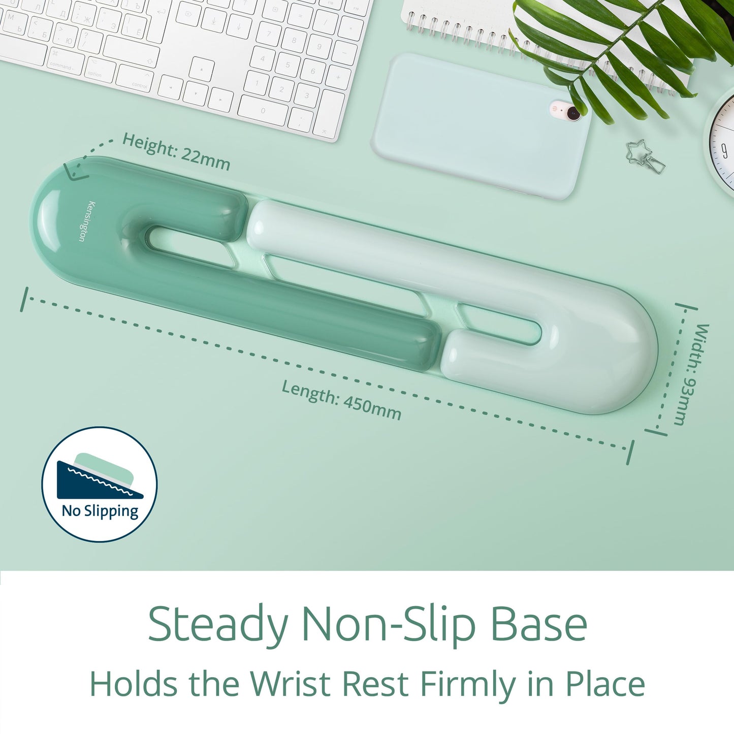 Kensington Duo Gel Loop Wrist Rest for Keyboard, Wrist Pad for Full Size Keyboard, Ergonomic Wrist Pad, Non-Skid Computer Pad with Wrist Support, Green K62680WW, 17.7" x 3.7"x 0.9”