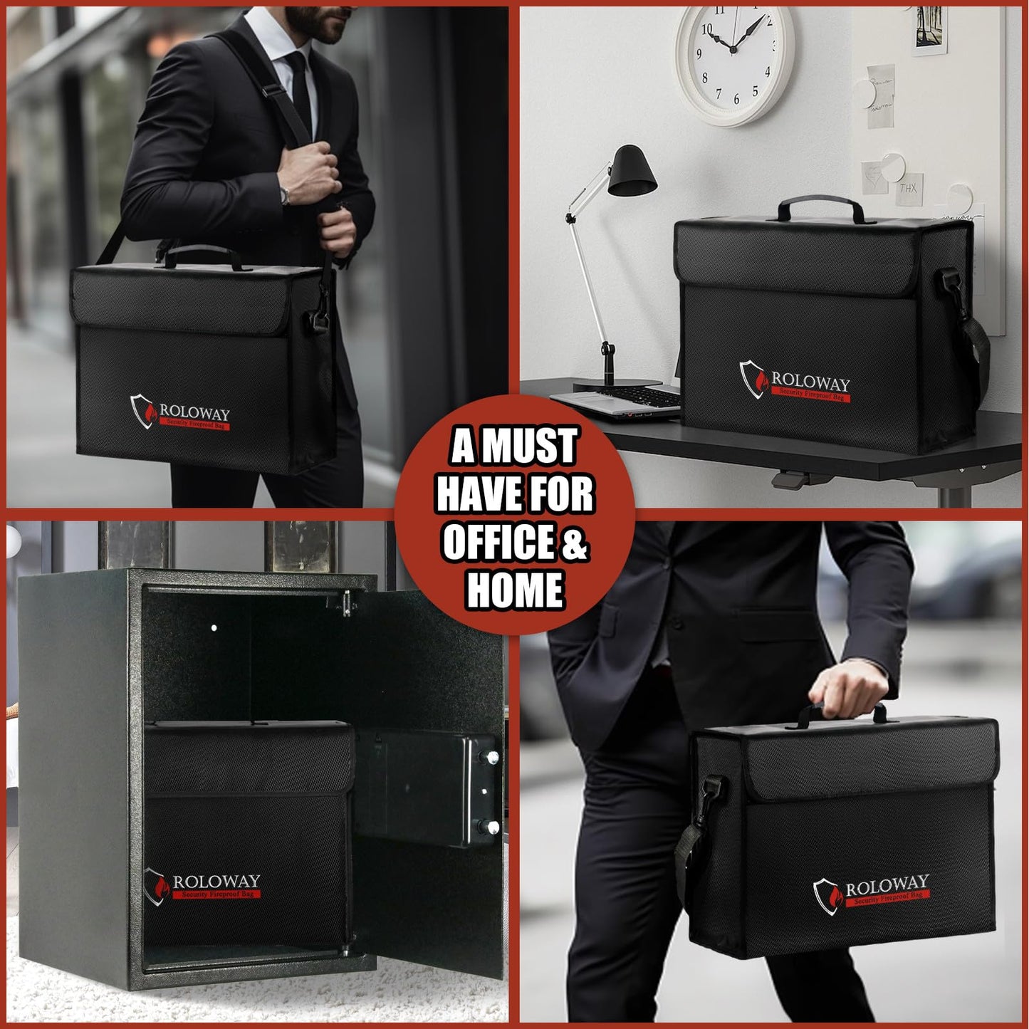 ROLOWAY Large Fireproof Bag 5200℉ Heat Insulated (17 x 12 x 5.8 inches), Fireproof Document Bag for Cash Safe and Document Safe