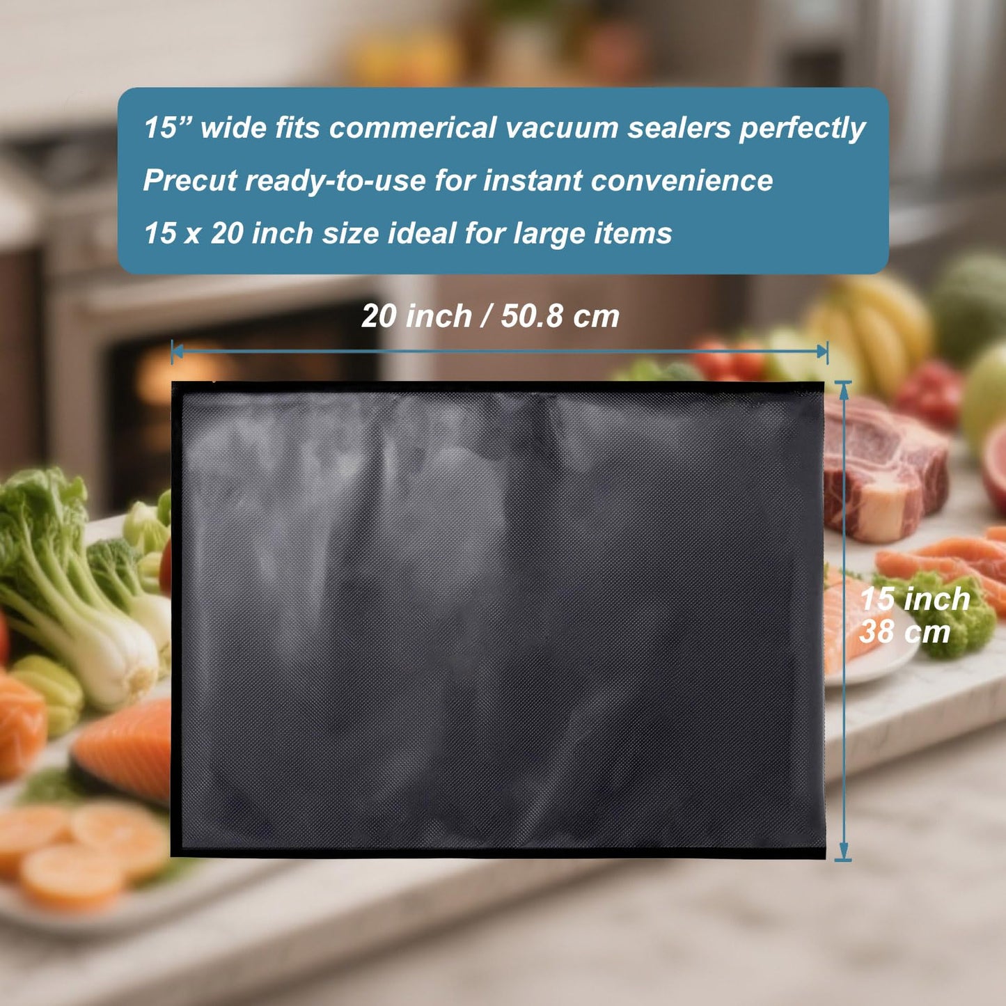 FLRBAGSTO Black and Clear Vacuum Sealer Bags 15" x 20", 5.5 Mil Precut Vacuum Seal Bags for Food Storage, Sous Vide, and Meal Prep, Heavy Duty Commercial Grade, 50 Count