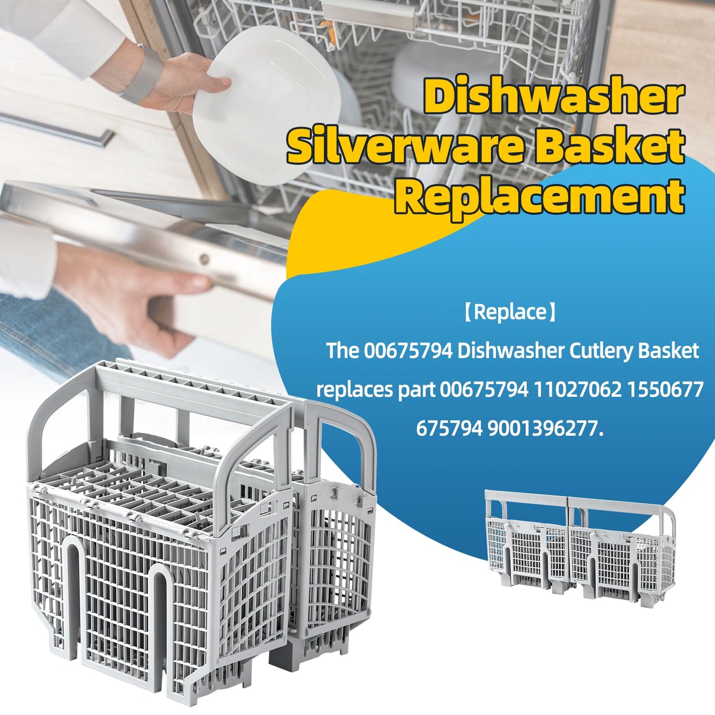 Suconvey Upgraded 00675794 675794 9001396277 Dishwasher Cutlery Basket Silverware Basket (Gray) Replacement Part Compatible with Bosch Dishwashers, Set of 2