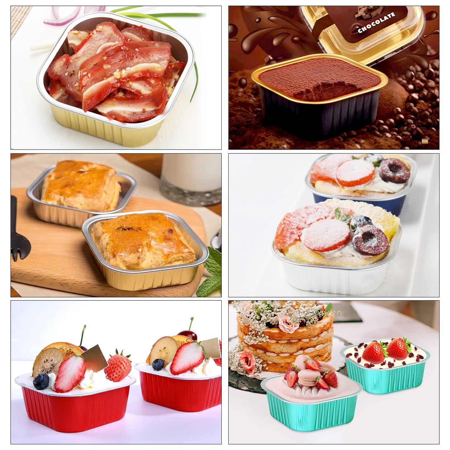 LNYZQUS 120pack/10oz Mini Cake Foil Pans with Lids, 4”x4” Large Cupcake Pan Disposable Ramekins,Small Brownie Baking Cups Square Muffin Tin Cheesecake Containers Holders-Pink