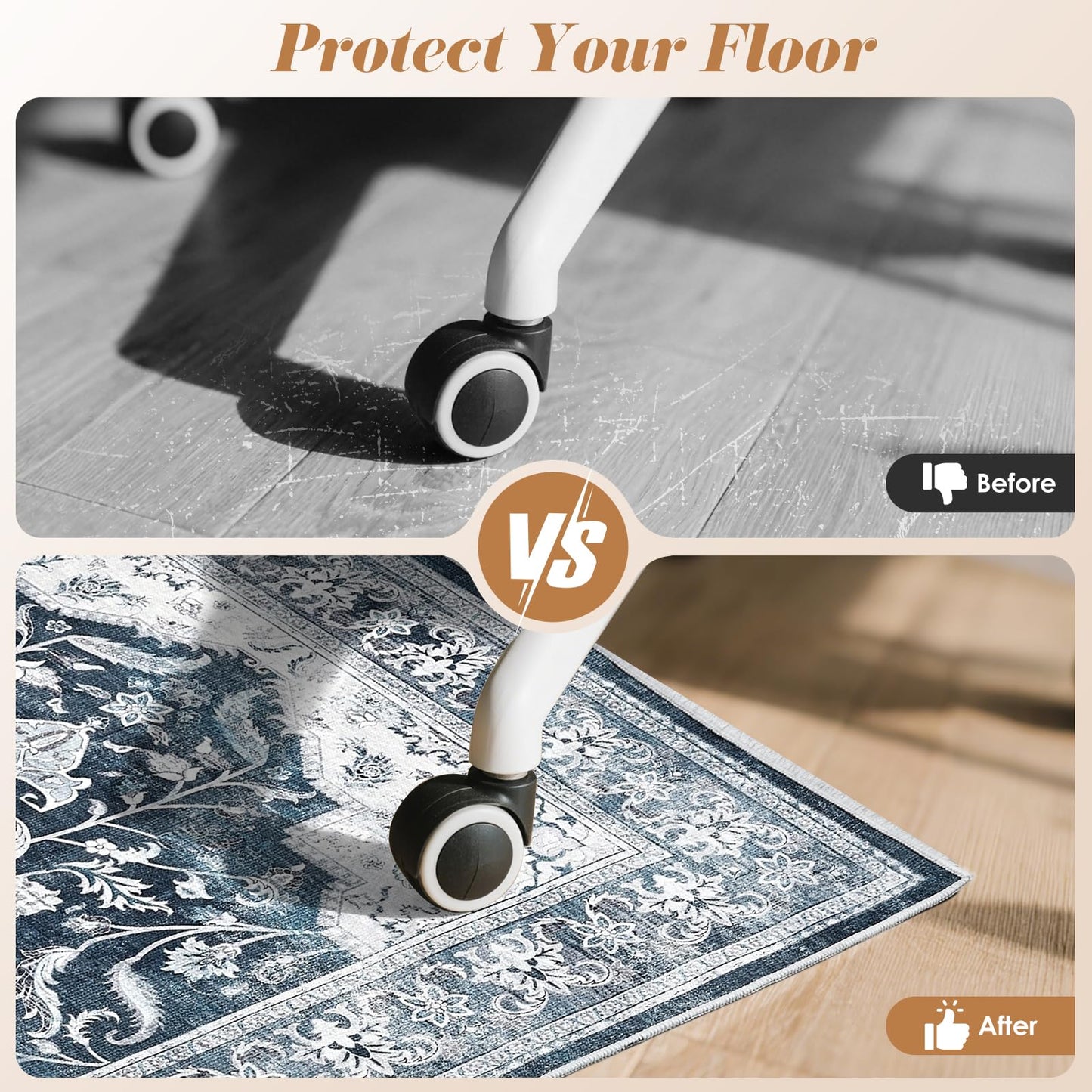 Office Chair Mat for Hardwood Tile Floor, 48"x60"Anti-Slip Under Desk Carpet Protector for Rolling Computer Chair Mat, Machine Washable Office Area Carpet (Chenille,Blue)