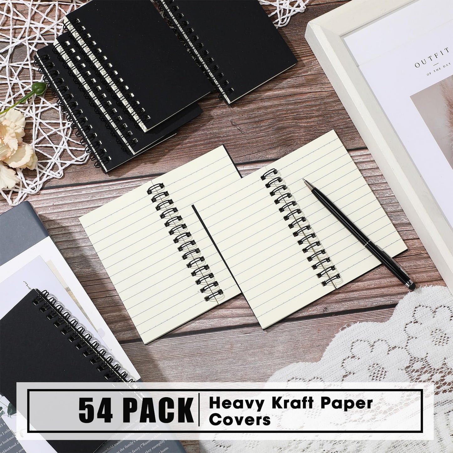 Jutom 54 Pcs Small Spiral Notebooks Memo Pads 3x5 Bulk Small Pocket Notebooks Mini Notepads with Lined Pages Mini Journals for Office School Work Supplies, 120 Pages (Black)