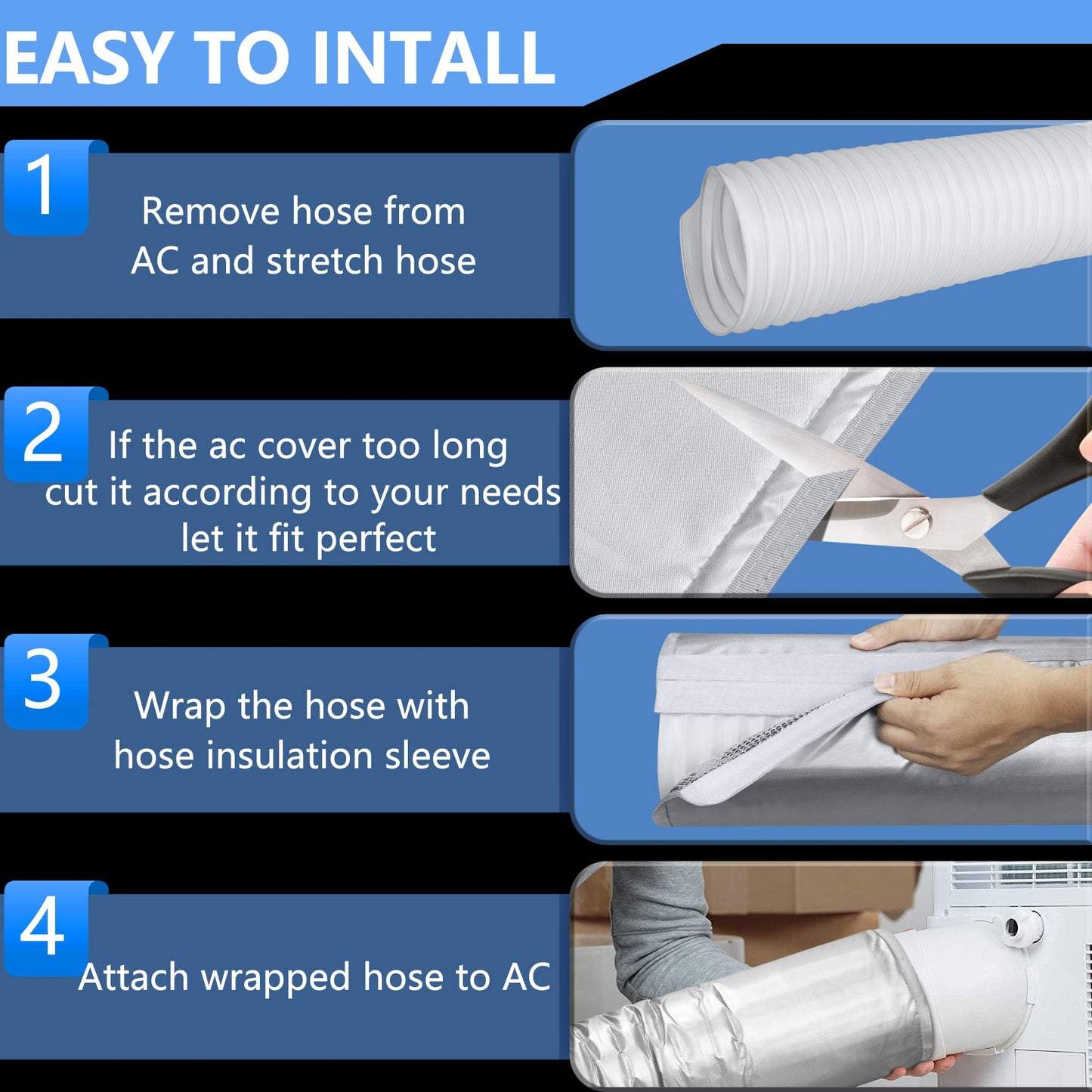 Upgraded Portable AC Hose Insulation Sleeve 2PCS, 3 Layers Waterproof Air Conditioner Insulated Hose Cover Wrap with Aluminum Thermal Foil for 5" & 5.9" Exhaust Vent Duct, Easy Installation, Silver