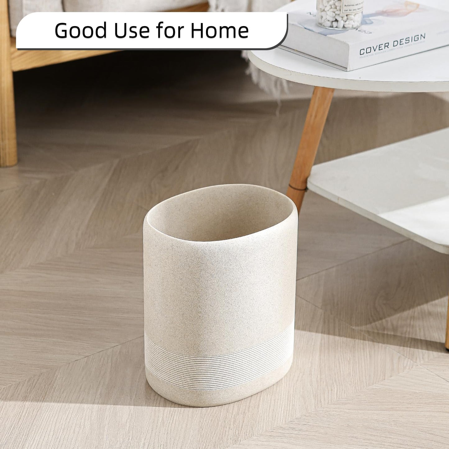 WUUAHOME Trash Can, 1.6 Gallon Small Bathroom Trash Can, Simple Oval Stone Look Garbage Bin, Decorative Waste Basket for Kitchen Office, Home Decor, Bedroom, Living Room (Beige)