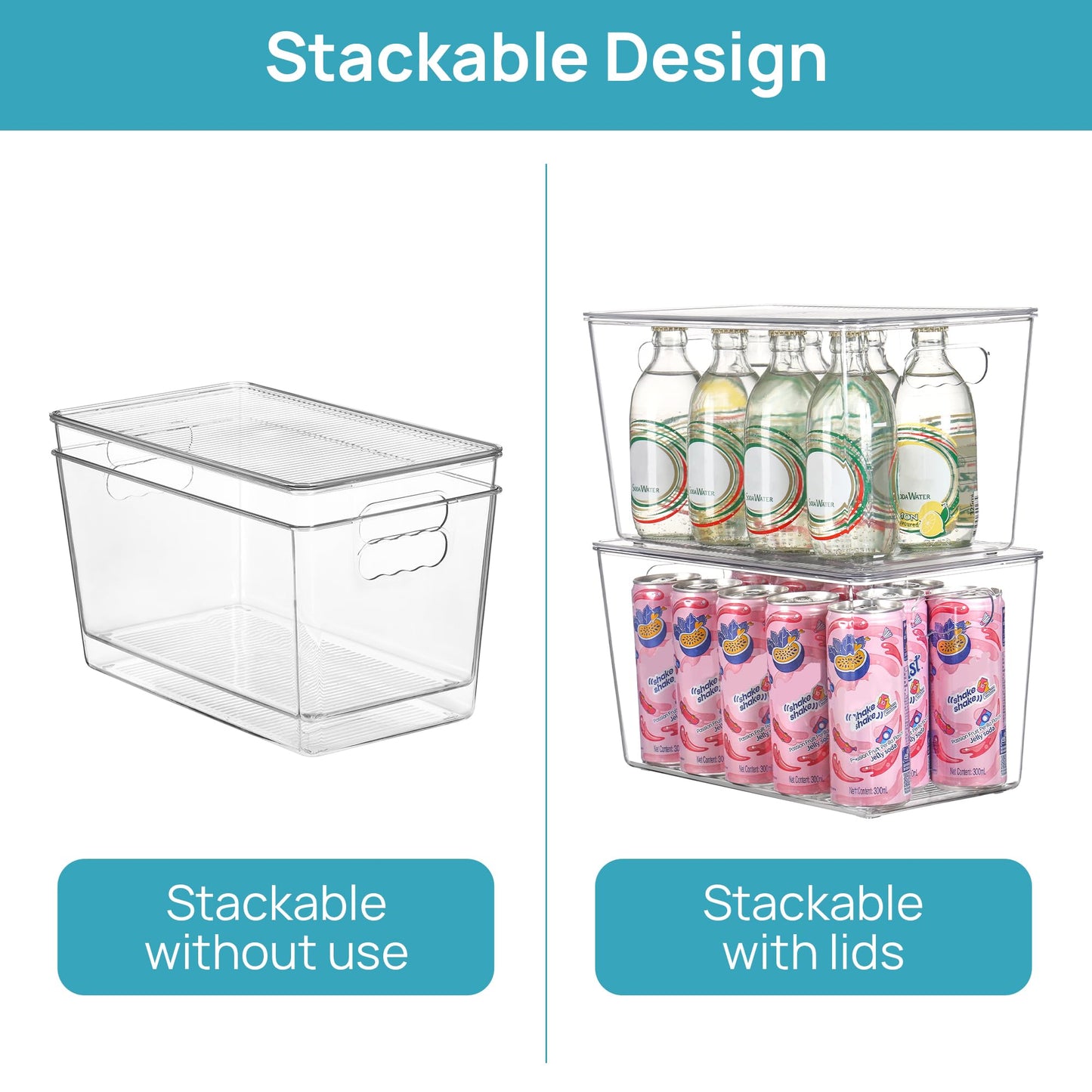 Vtopmart 4 Pack Clear Stackable Storage Bins with Lids,XLarge Plastic Containers with Handle for Pantry Organizer and Storage,Perfect for Kitchen,Fridge,Cabinet, Closet,Bathroom Organization