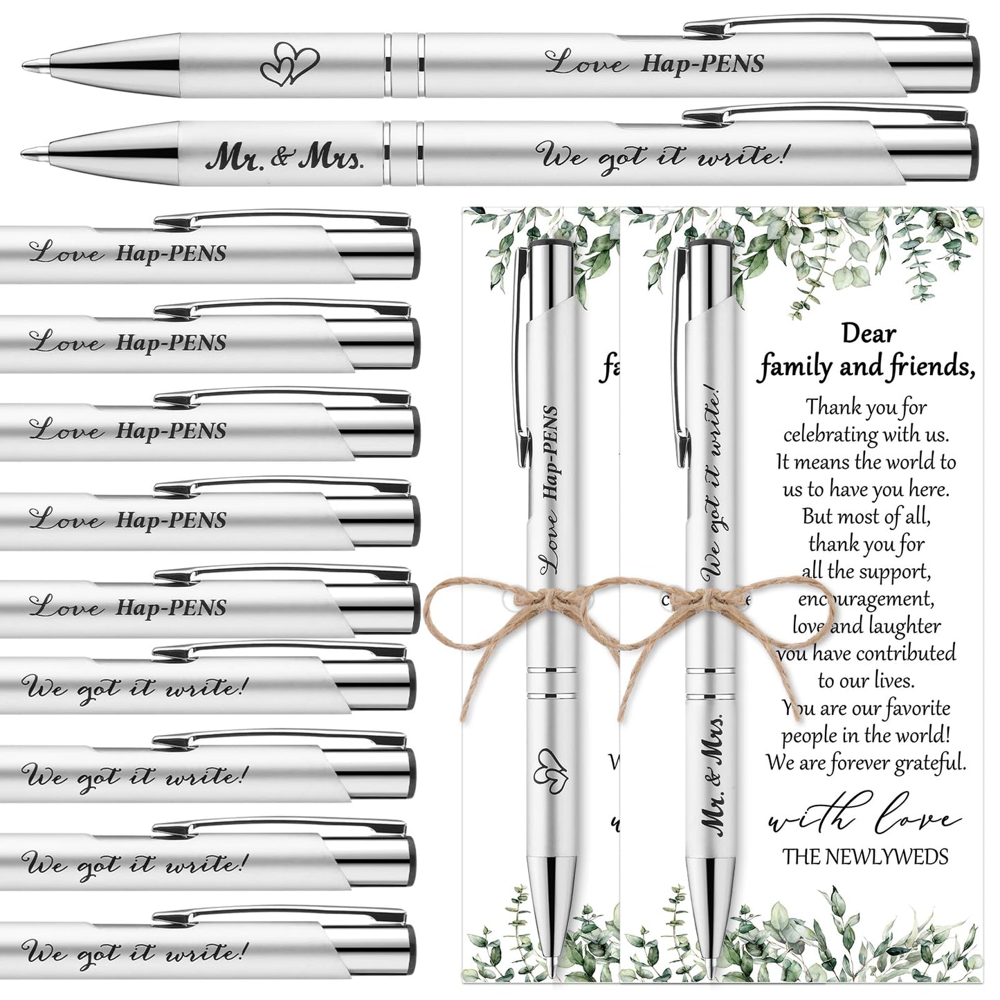 Humyoun 50 Sets Wedding Favors for Guests Includes 50 Black Ink Retractable Ballpoint Pen 50 Thank You Cards 50 Organza Bag with Hemp Rope Bridal Shower Favors Bridal Shower Gifts for Party Supplies