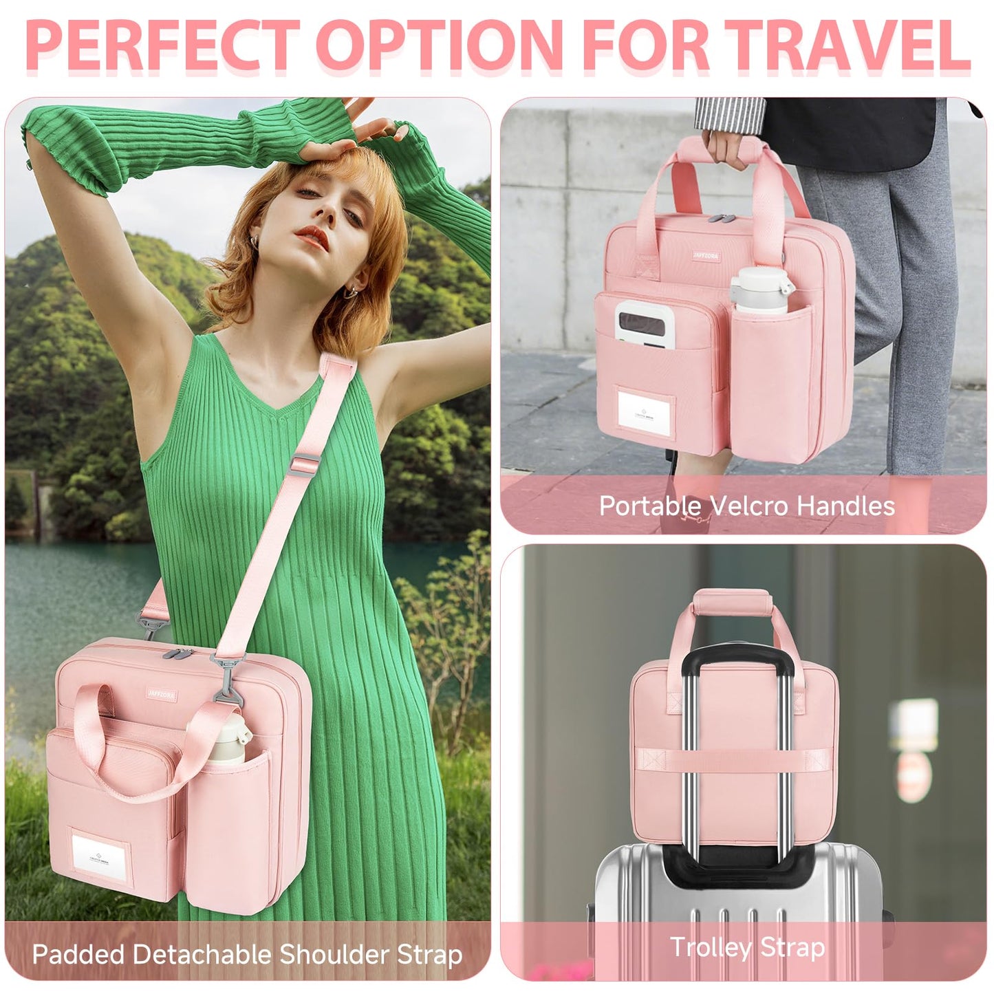 3 Ring Zipper Binder Bag, 3 Inch D-Ring 700 Sheet Capacity, Portable File Organizer with Removable Shoulder Strap & Multiple Pockets for School Office Travel Summer Study Back to School,Pink