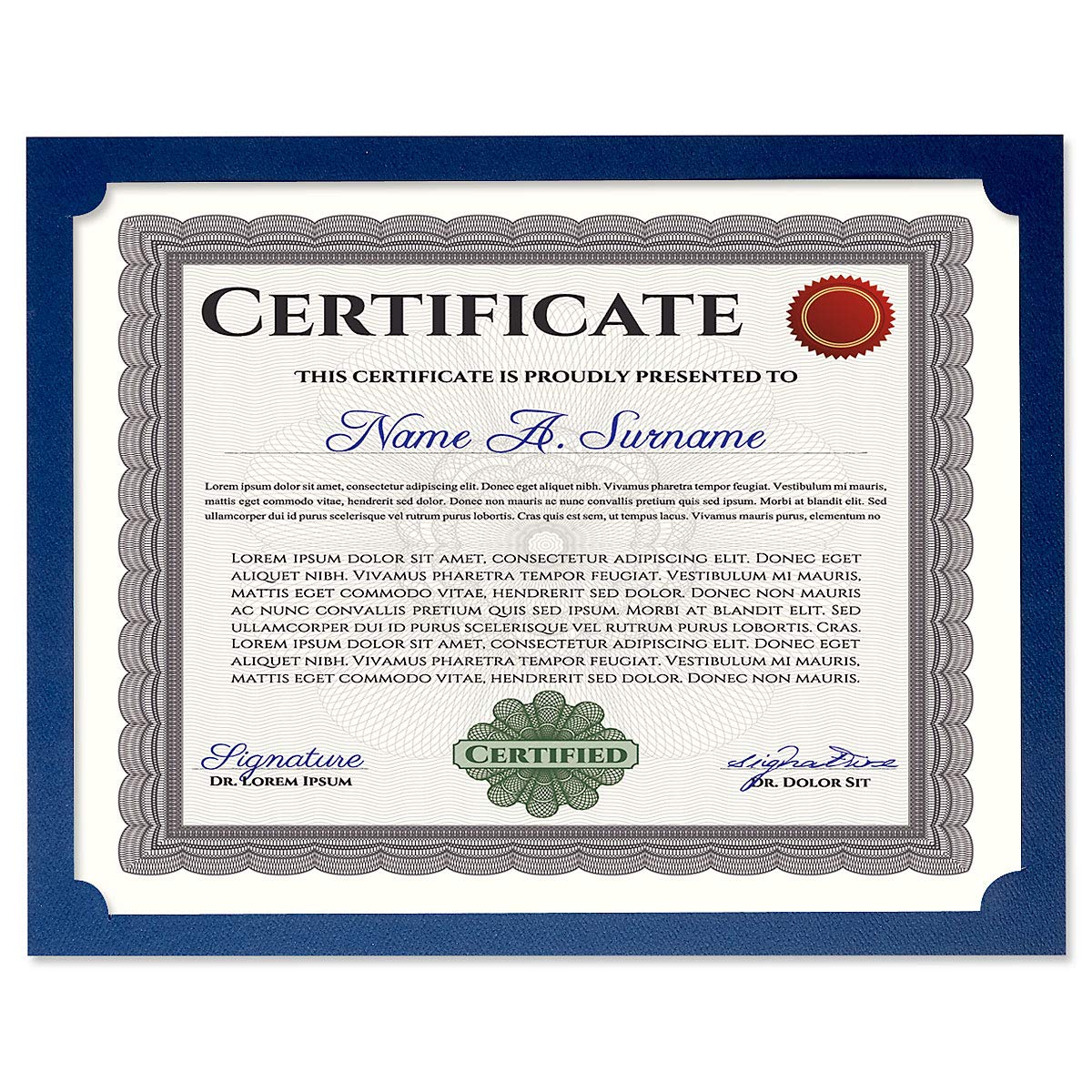 Plain Blue Certificate Holders - Pack of 25, Linen Cover 80 lb. Stock, Single-Sided, Die-Cut Corners, for Office, Business Awards, Graduation, School Diploma Holder, 9-1/2" x 12"