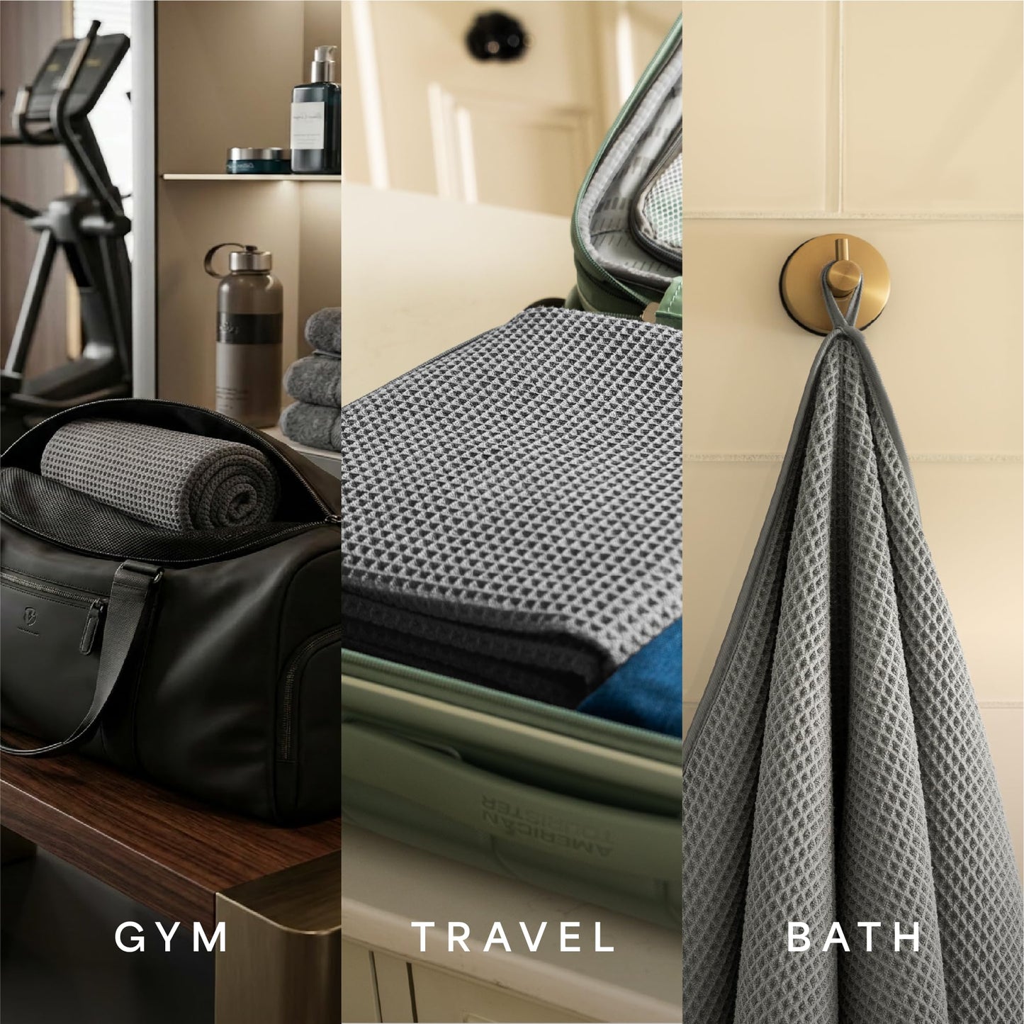 S&T INC. Aura Microfiber Waffle Bath Towels, 4 Pack, Quick-Dry, Ultra Absorbent, Lightweight Towels for Bathroom, 30 inches x 60 inches, 420GSM, Grey