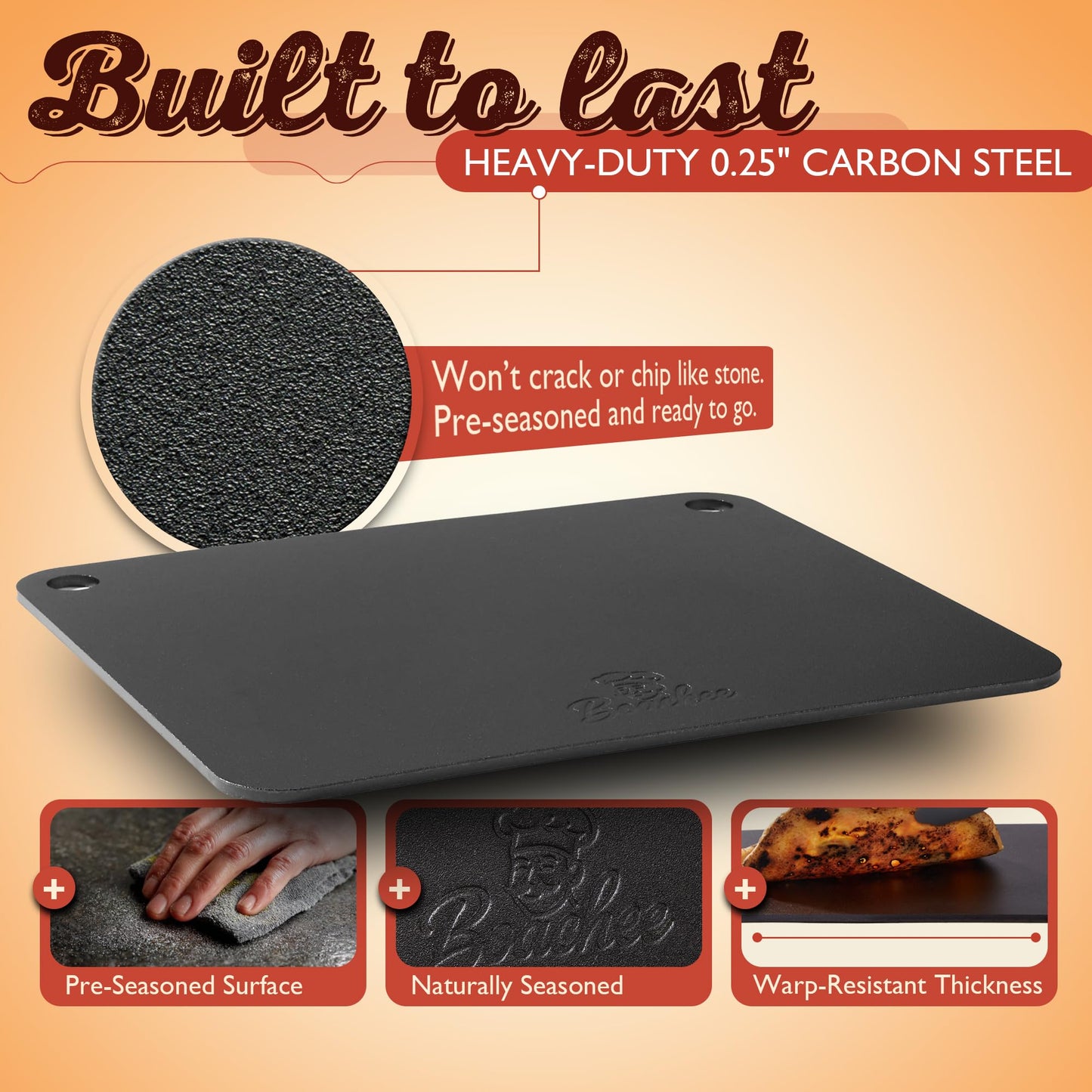 Boachee Pizza Steel XL 16"x13.4" – Heavy-Duty Baking Steel for Oven & Grill, Pizza Stone Alternative for Crispy Crust, Faster Heat Transfer, Professional Pizza Baking Sheet
