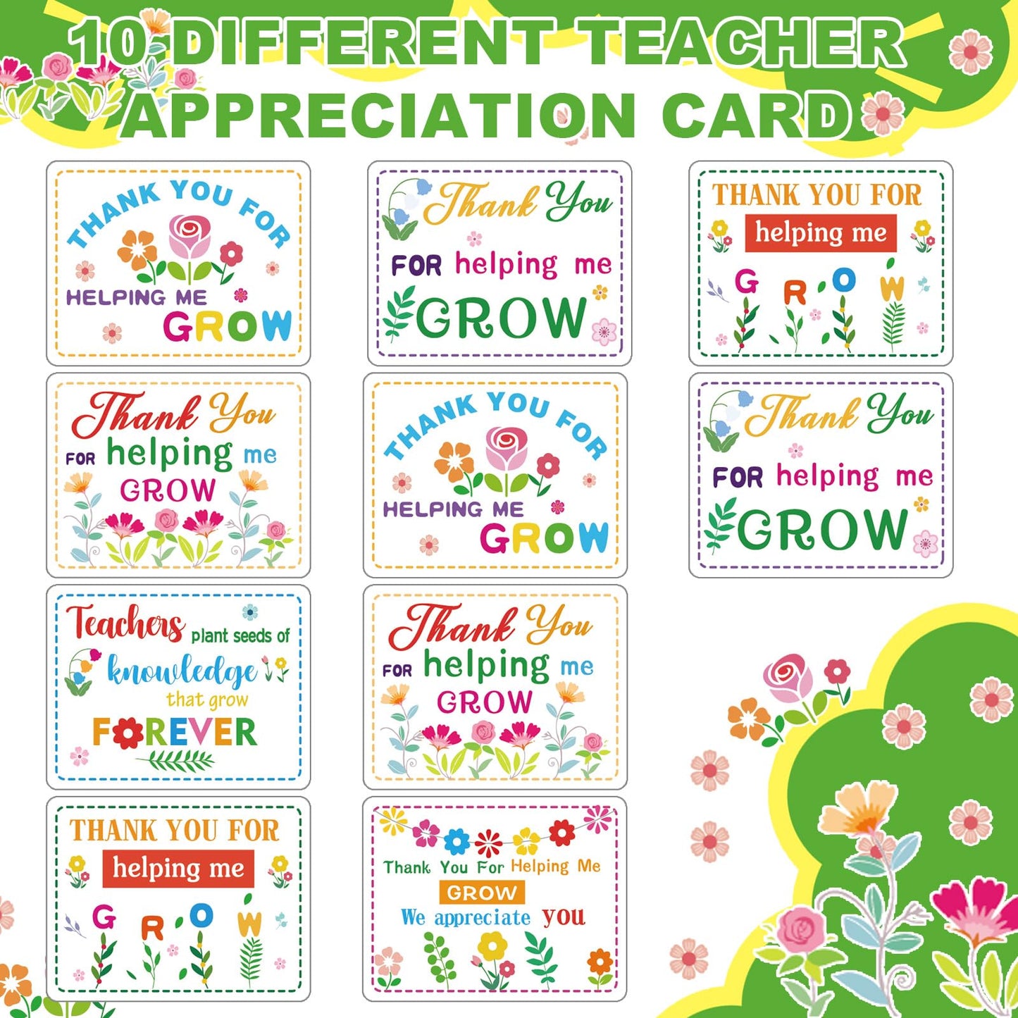 Daifunli 10 Pcs Appreciation Gifts for Teacher, Thank You for Helping Me Grow, Crochet Potted Plants with Card Crochet Flowers for Teacher Graduation End of Year from Students