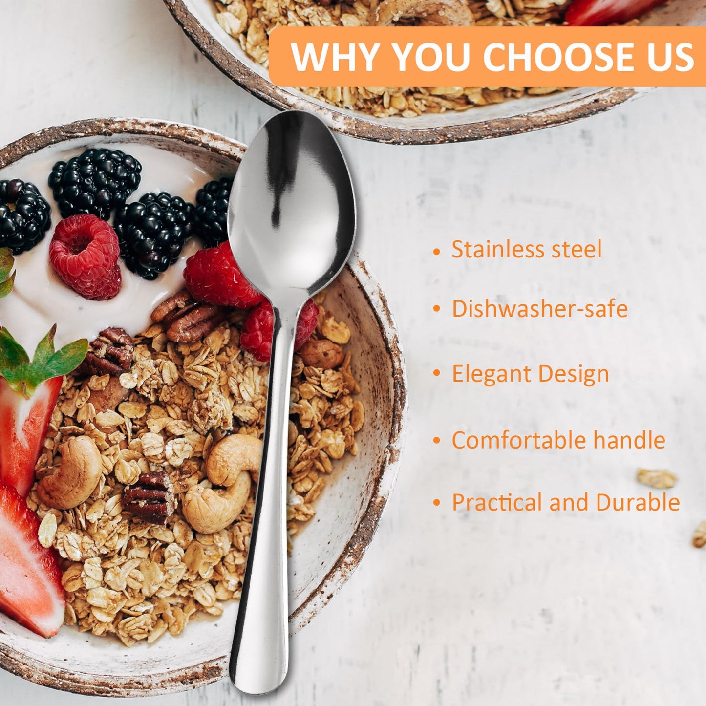 Hansmart 60 PCS Dinner Spoons Set - Windsor Stainless Steel Dinner Spoon 7.1 Inch with Dishwasher Safe Dessert Spoons, Metal Dessert Spoon, Silverware for Home, Kitchen or Restaurant