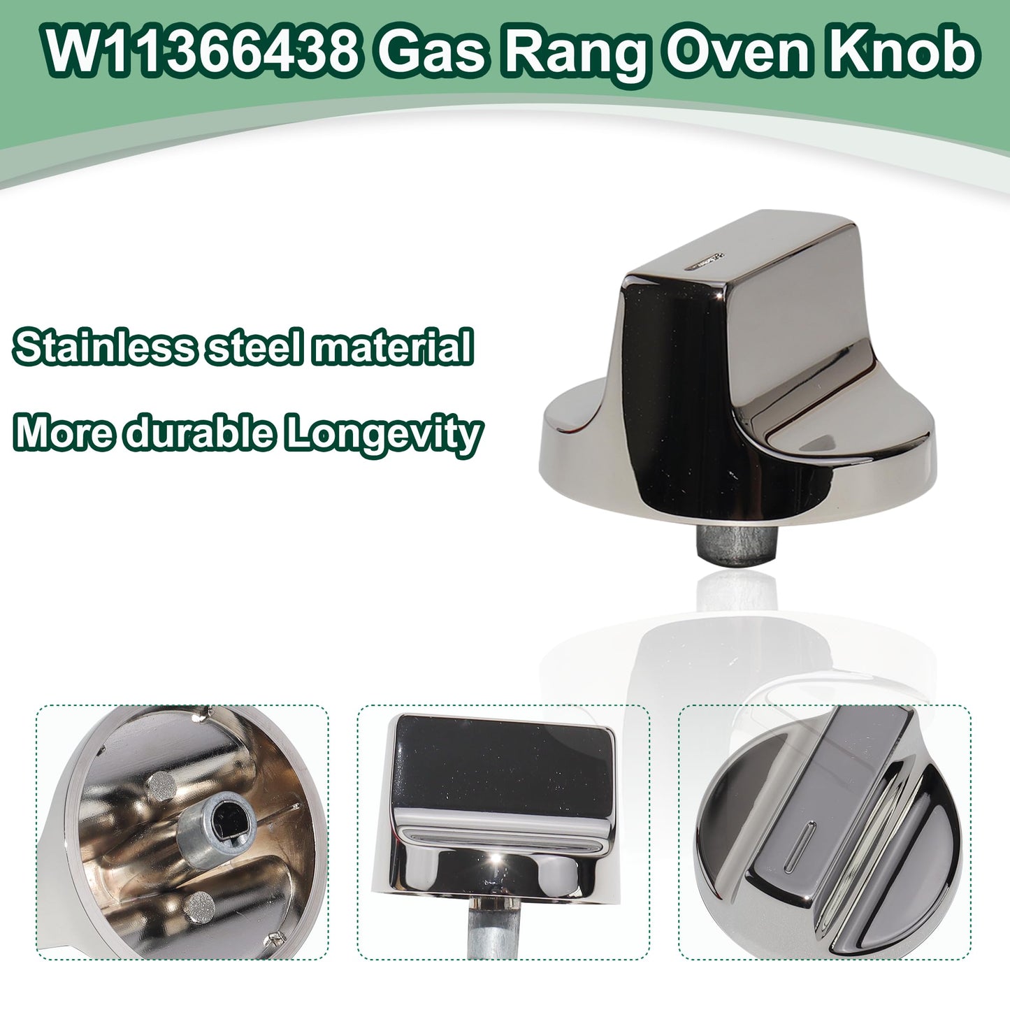 Upgraded Stainless Steel W11366438 Stove Knobs, Compatible with Whirlpool Range WCG55US0HS00 WCG55US0HS05 WCG55US6HS05 WCG77US0HS00 WCG77US0HS05, Replacements for W10850010 W11084623 Stove Knob, 5PCS