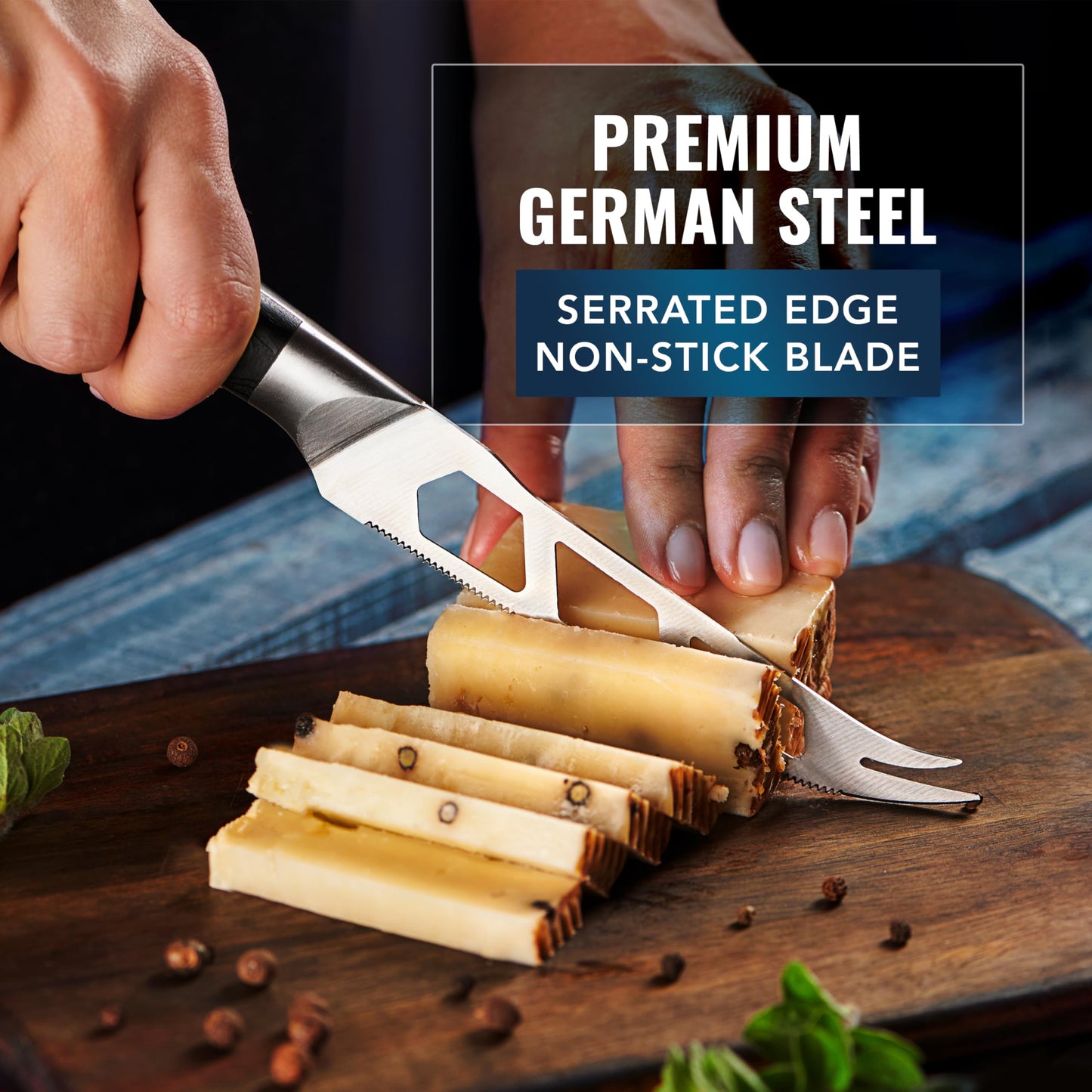 Cutluxe 2-PCS Cheese Knife Set – 5″ Stainless Steel Knife & 3.5″ Slicer for Soft & Hard Cheeses - Sharp Blades, Pronged & Non-Stick, Pakkawood Handles - Cheese Knives For Charcuterie Board