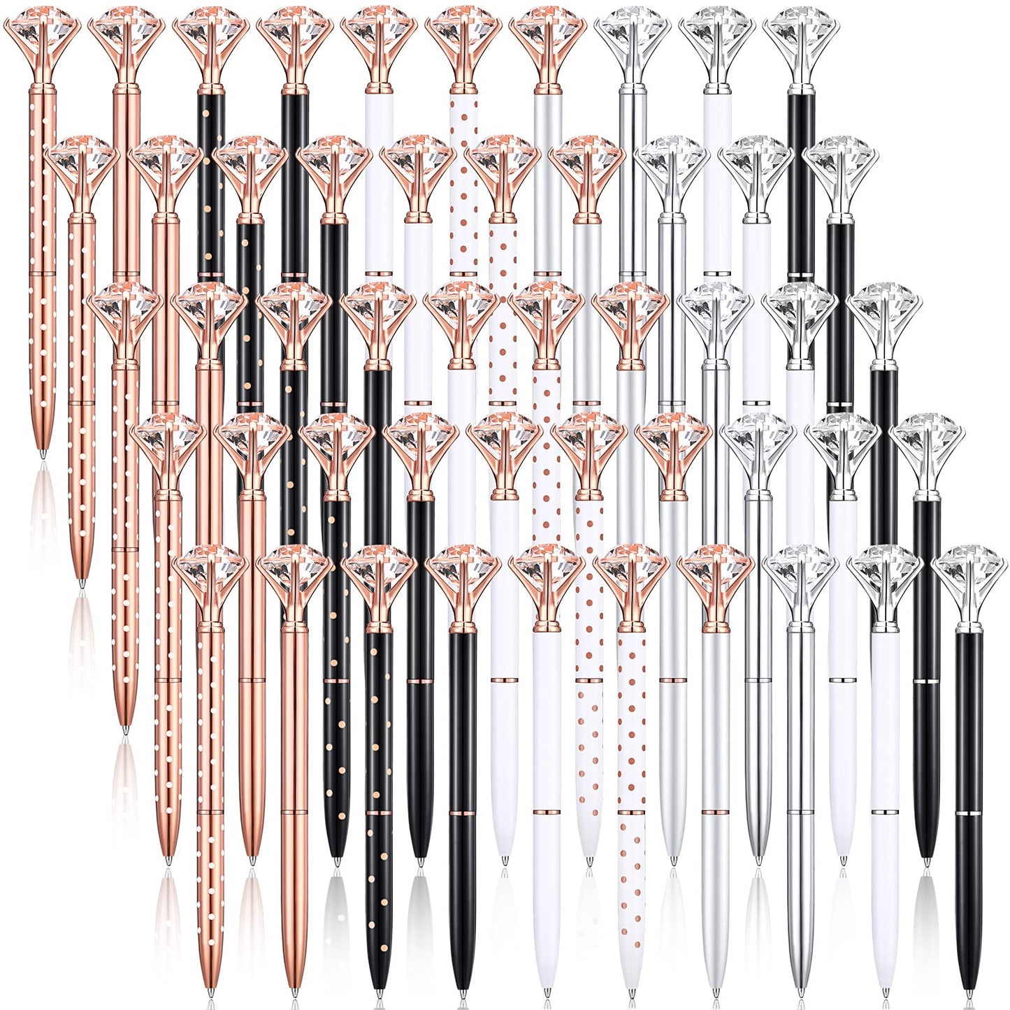 Leinuosen 50 Pcs Bulk Diamond Pens with Crystal Bridal Shower Gifts Metal Bling Ballpoint Pens with Black Ink for Bridal Shower Wedding Party Office School(Classic Color)