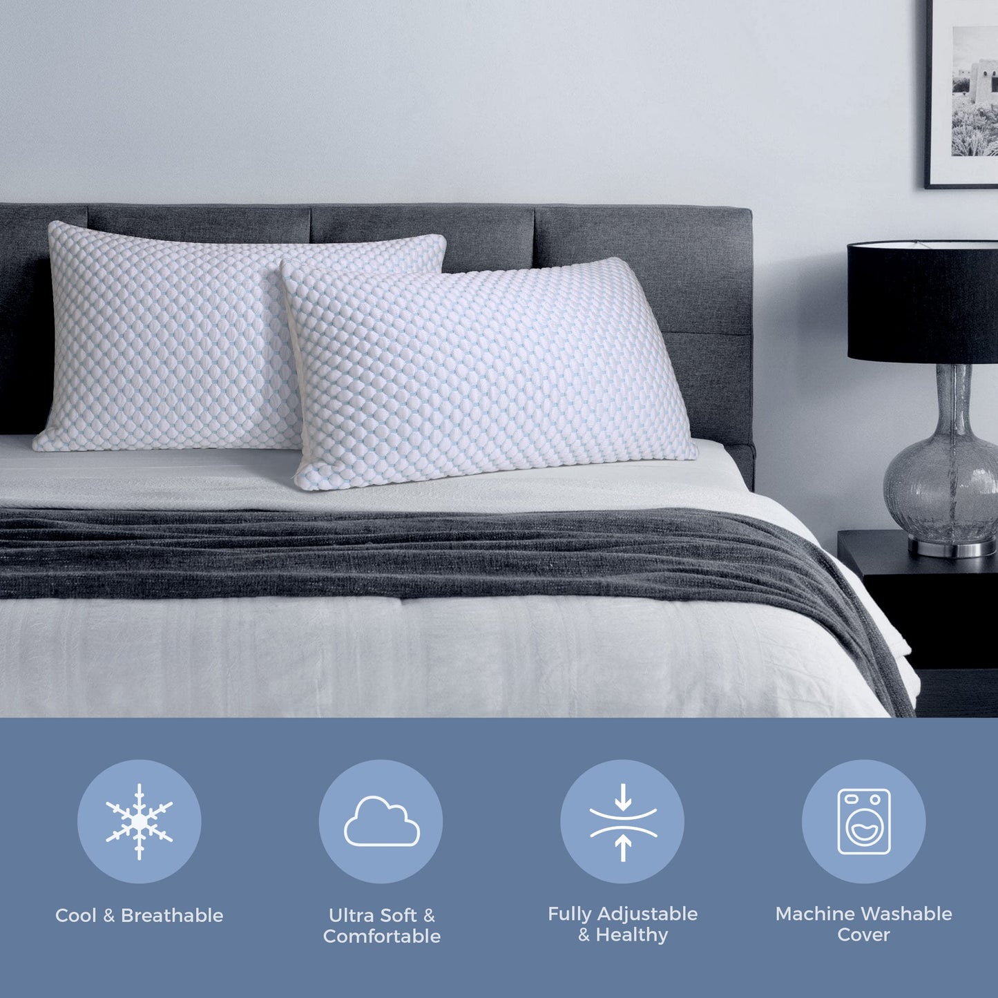 OSBED Adjustable Cooling Shredded Memory Foam Pillows King Size Set of 2 - Temperature-Regulating for Hot Sleepers with Dual Airflow Ventilation(CertiPUR-US & Hypoallergenic & Machine Washable)