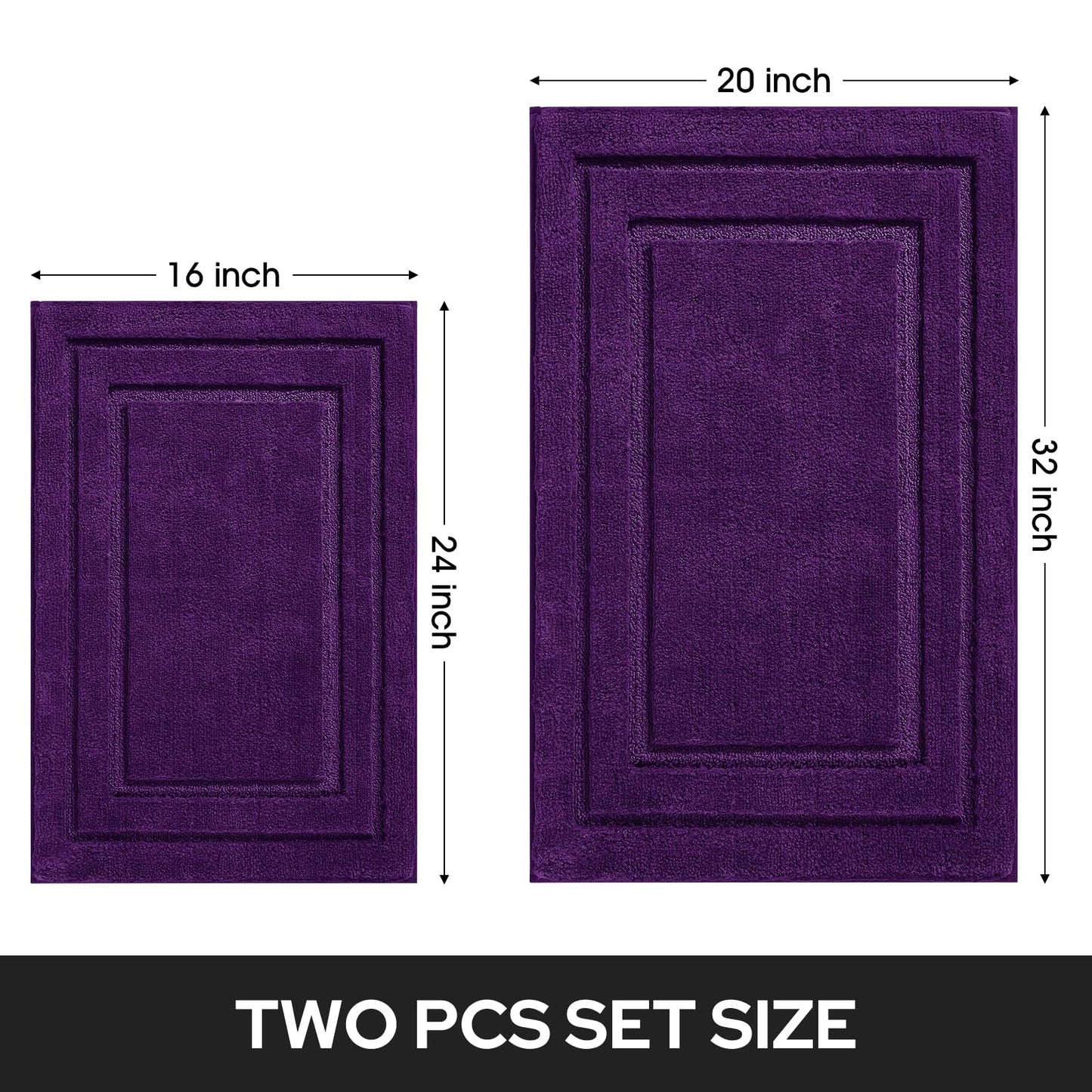 HOMEIDEAS Purple Bathroom Rugs Sets, 2 Piece Super Soft and Absorbent Non Slip Microfiber Machine Washable Bath Mats for Purple Bathroom Decor, 20" x 32" + 16" x 24"