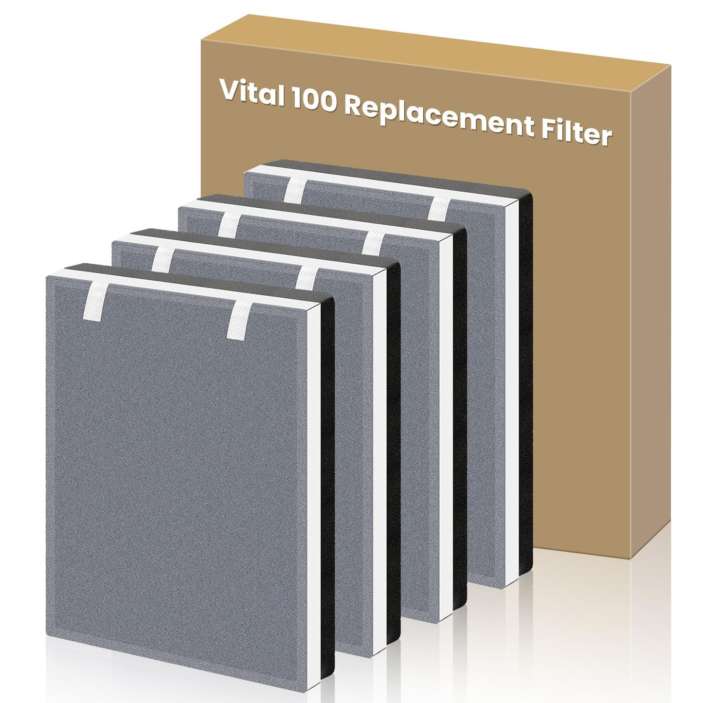 4 Pack Vital 100 Replacement Filter Compatible with Levoit Vital 100 Air Purifier, 3-in-1 H13 HEPA High-Efficiency Activated Carbon for Home Large Room, Part Vital 100-RF