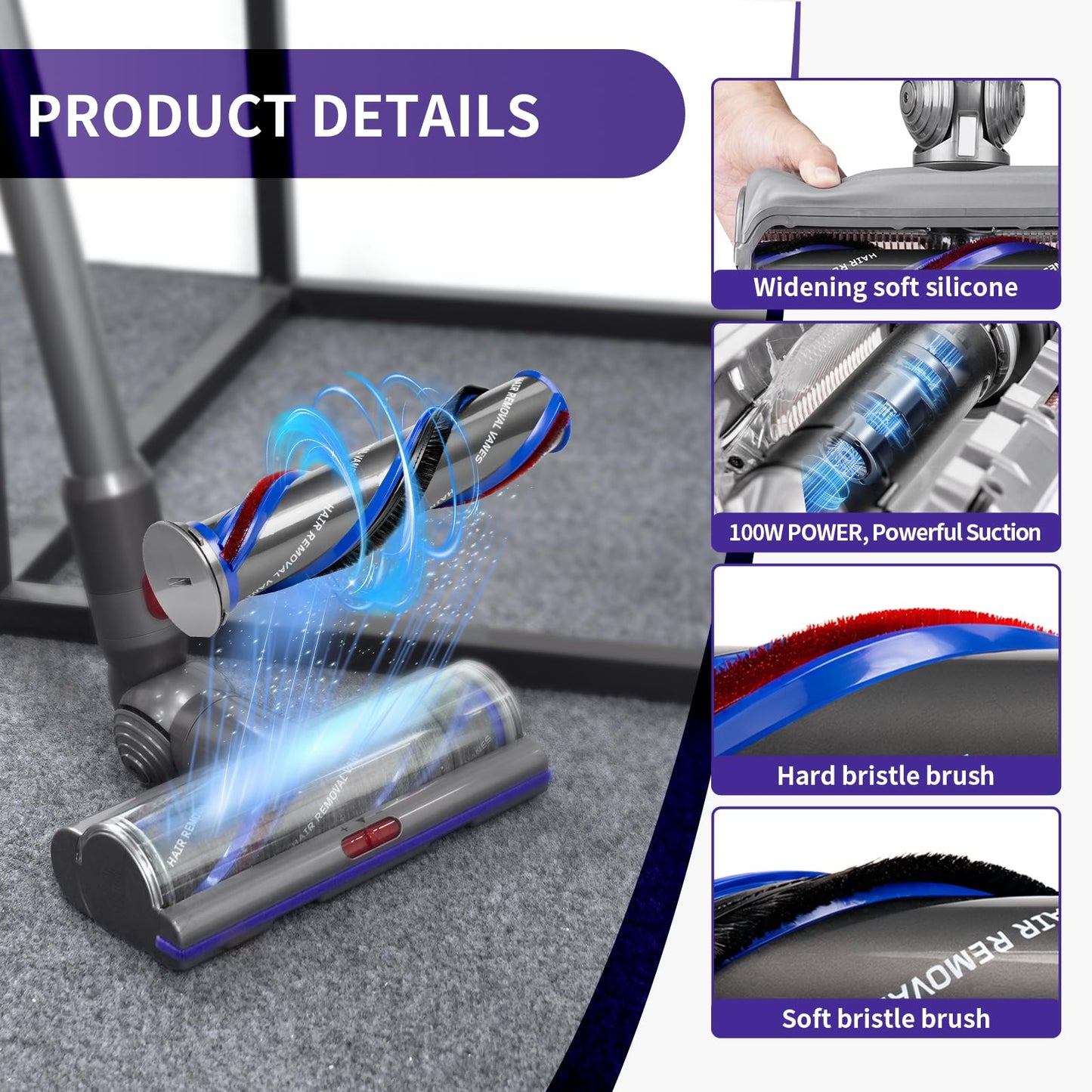 OTTWL Upgrade High Torque Replacement Head Compatible with Dyson V8 V10 V11 V15 Models Cordless Vacuum Cleaners, Vacuum Head with Anti-Tangle and Adjustable Suction, Part No.970100-05(9.84IN)