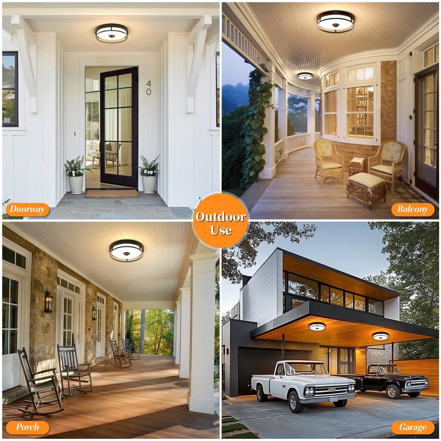 OYKYOHEI Motion Sensor Outdoor Ceiling Light, Flush Mount LED Ceiling Light Fixture, 12" Dusk to Dawn Porch Lights for Outdoor Ceiling, Black Ceiling Lamp for Entryway, Garage, Hallway