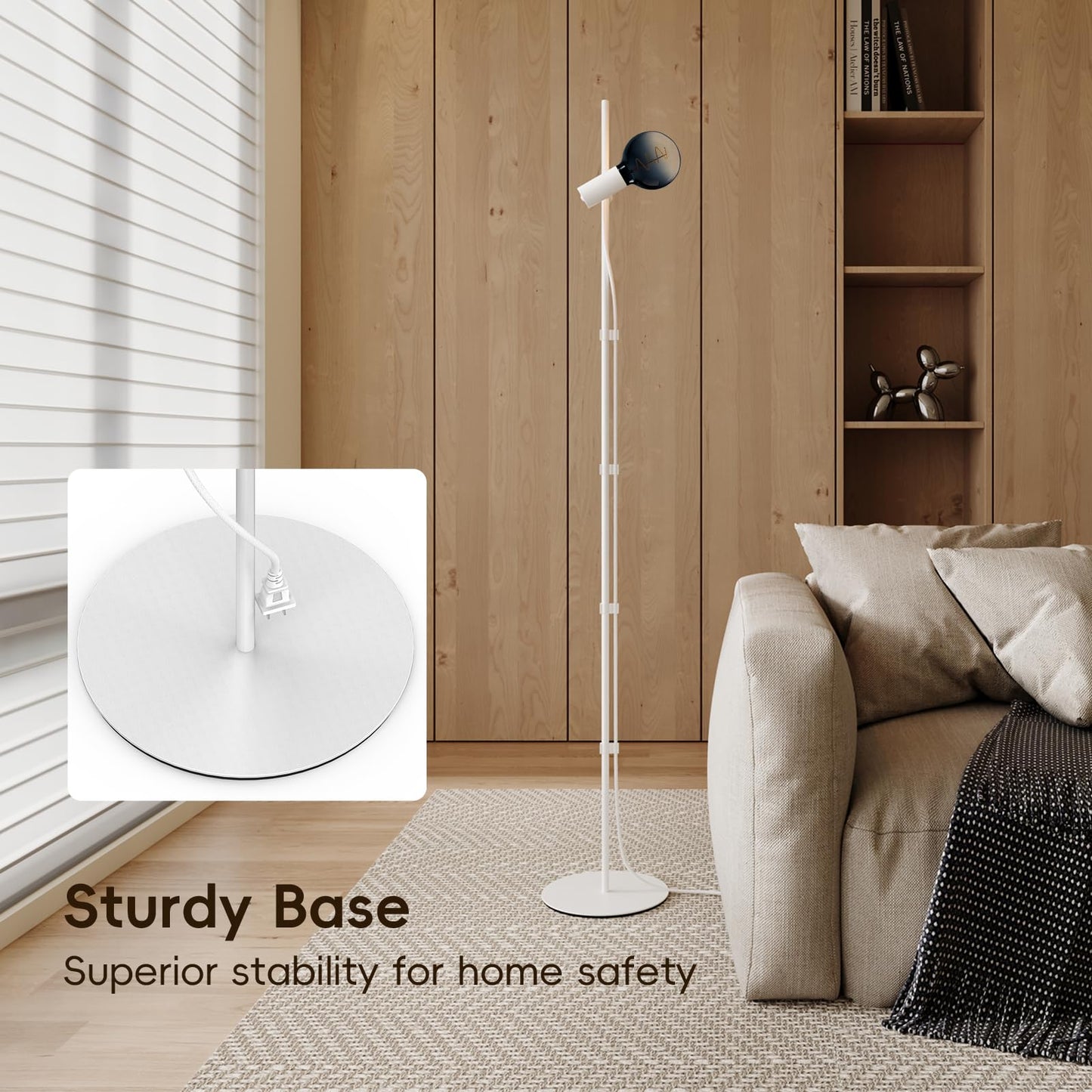 MOSLIAN Floor Lamp for Living Room,Adjustable Height&Dimmable&Rotatable lamp Head Standing Floor Lamp,2200K Warm Ambiant Lighting with Gradient Brown Bulb for Living Room,Bedroom (Bulb Included)