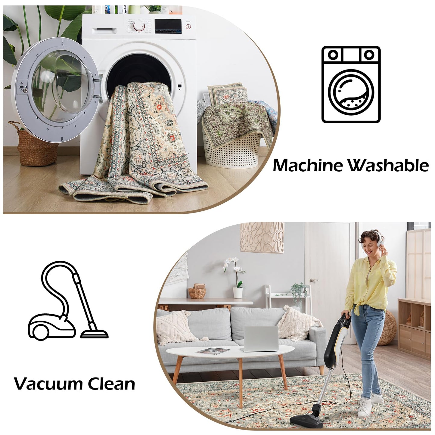 Goideal Washable Rug 4x6, Beige Area Rugs Non Slip, Indoor Low Pile Carpet with Rubber Backing for Living Room Kitchen Bathroom Entryway Office Bedroom