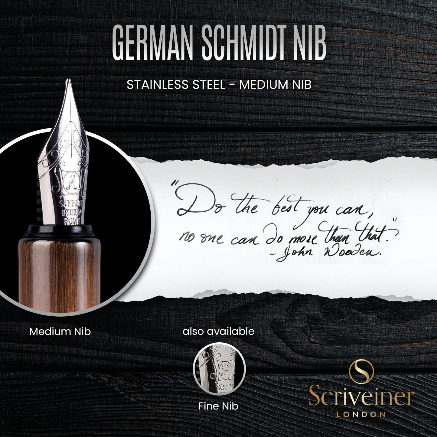 Scriveiner Luxury EDC Fountain Pen (Medium), Stunning Heavy Brass Pocket Pen, Hand Brushed Copper Finish, Schmidt German Nib Converter, Best Writing Pen Gift Set for Men Women, Nice Fancy Designer Pen