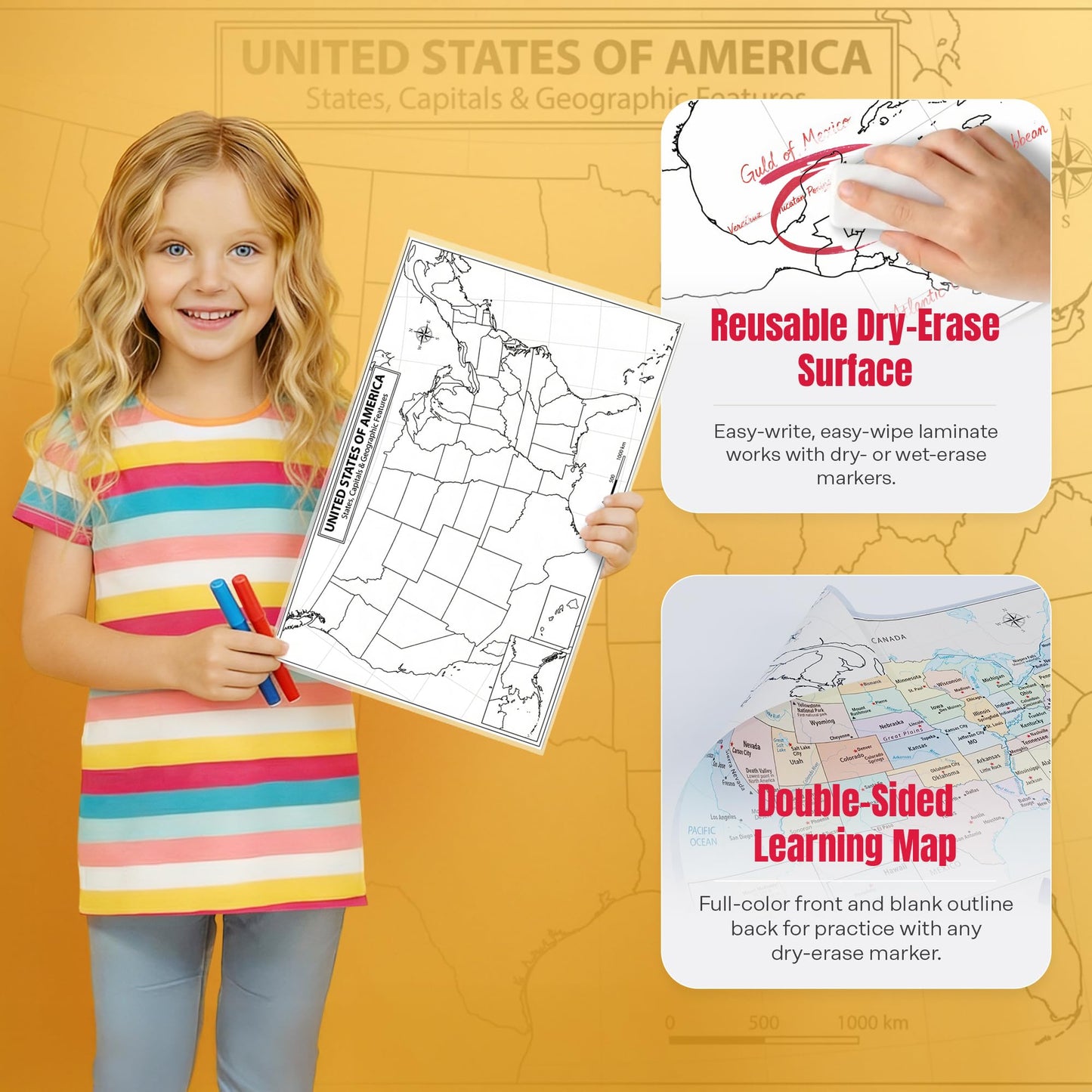 World Geography Map Set – 9-Pack Laminated 11x17 Dry Erase Study Maps | Double-Sided Classroom Learning Tools with Color Maps Front & Blank Outline Backs | Reusable Homeschool Practice, Test Prep & Memorization Aid