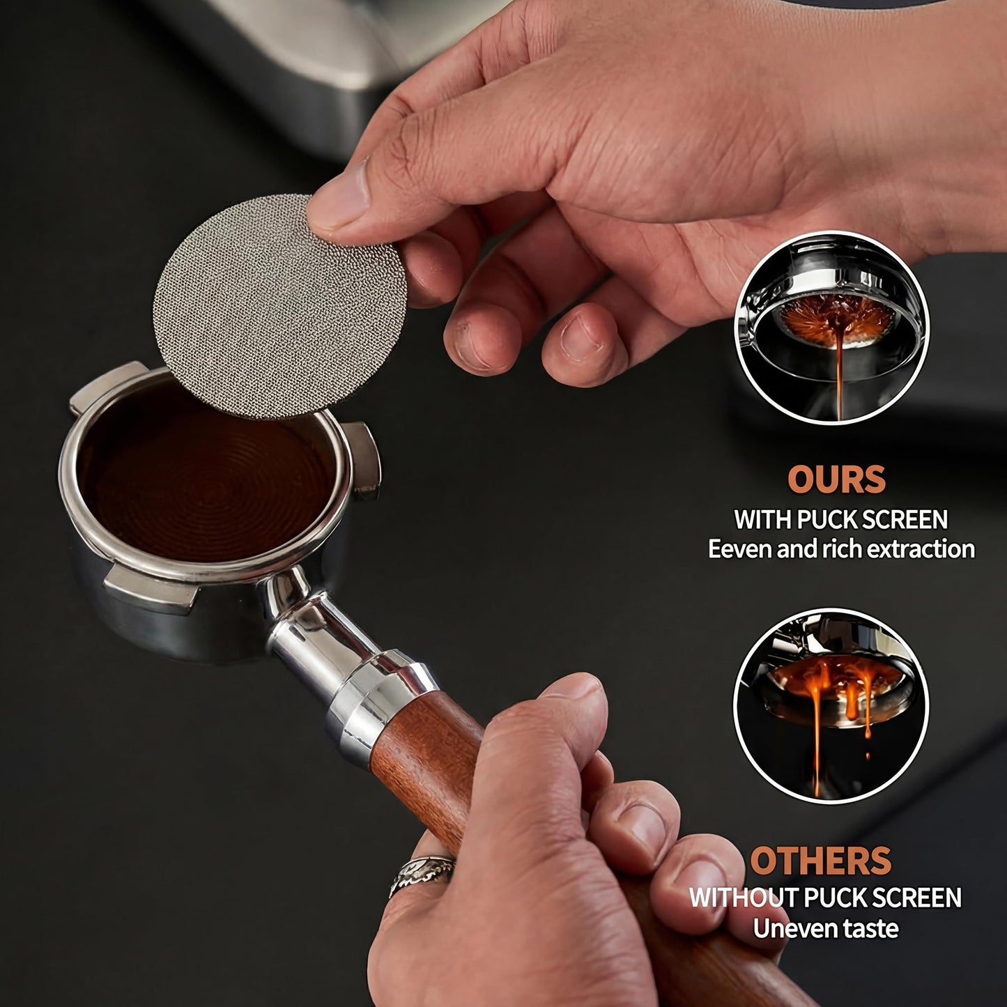 54mm Bottomless Portafilter Compatible with Breville BES870/878/880/876 Series Barista Espresso Pro, 3 Ears Naked Portafilter, Rosewood Handle, Includes 18–20g Filter Basket and Removal Tool