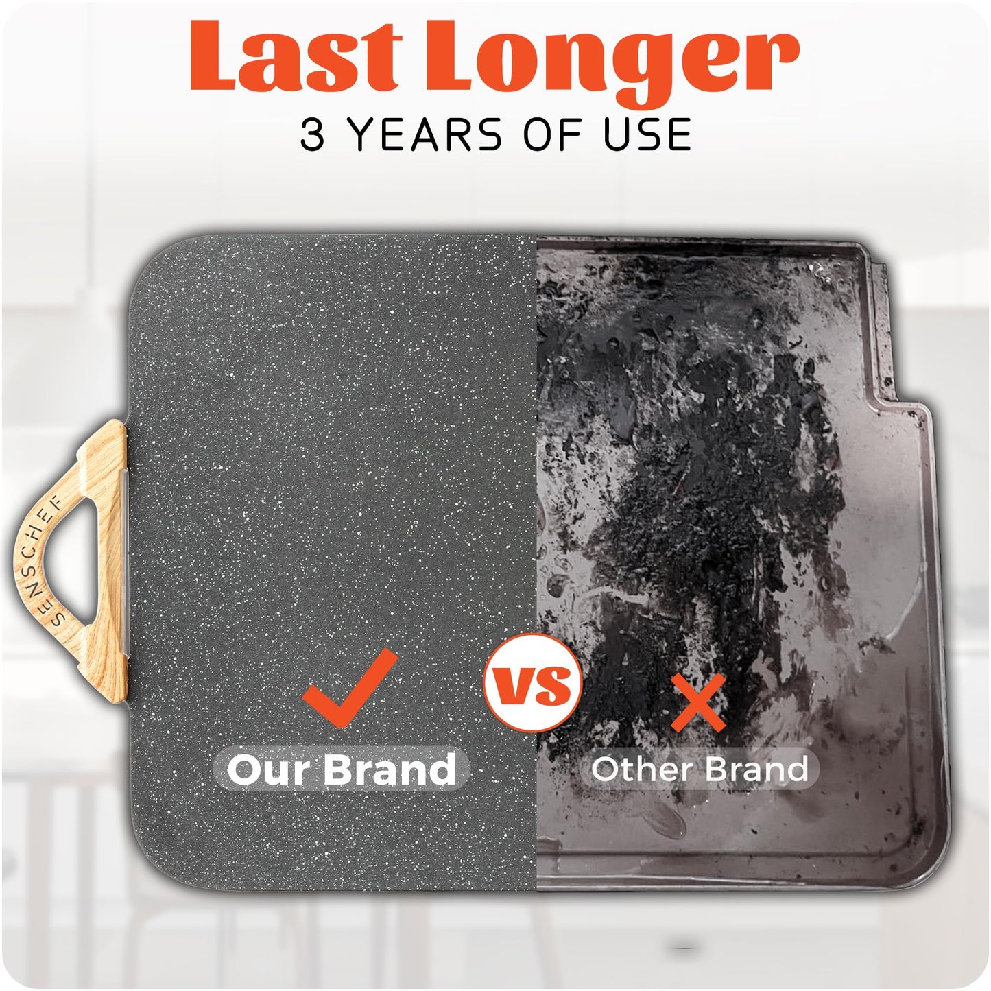 12x20inch Electric Griddle by BBQ Masters, 1700W Fast Even Heating, ILAG Granite Nonstick, Sloped Cooking Surface, Frameless Design for Easy Cleaning, Great for Family Gatherings, Black