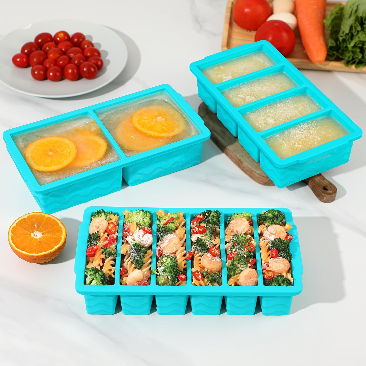 3-Pack Silicone Freezer Trays with Lid,2 Large 2-Cup(500ml)&4 Medium 1-Cup(250ml)&6 Small 1/2-Cup(125ml) Soup Freezer Container Molds,Ice Cube Tray For Meal Prep&Freezing Soup,Stews,Sauces
