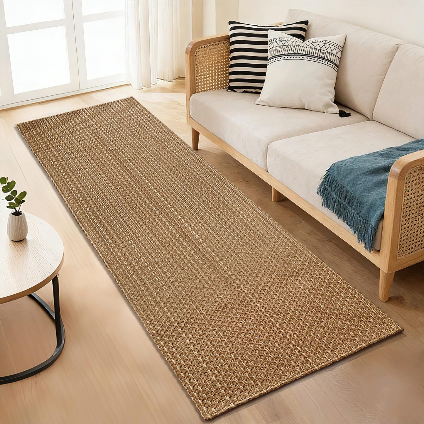 Boho 2x8 ft Runners for Hallway,Braided Style Long Kitchen Runner Rugs,Soft Faux Jute Rug,Neutral Entryway Runners,Washable Solid Carpet for Bedroom,Hallway Living Room,Non Slip,Tan Brown