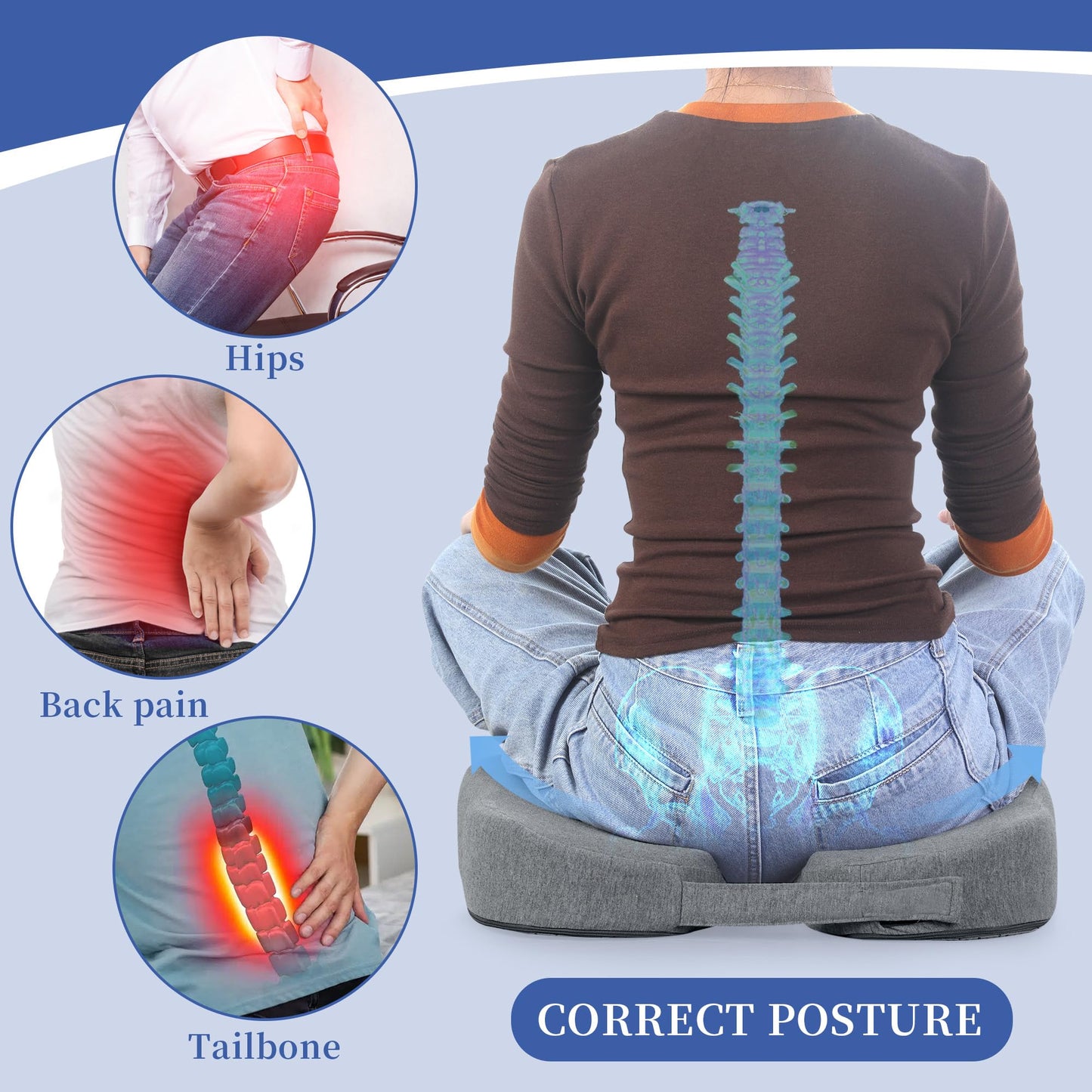 BALAPET Foldable Sit Bone Seat Cushion for Pressure Relief, Memory Foam Comfort Ischial Tuberosity Seat Pillow for Hip, Butt, Hamstrings, and Sciatica Pain Relief, Breathable &Machine Wash Cover
