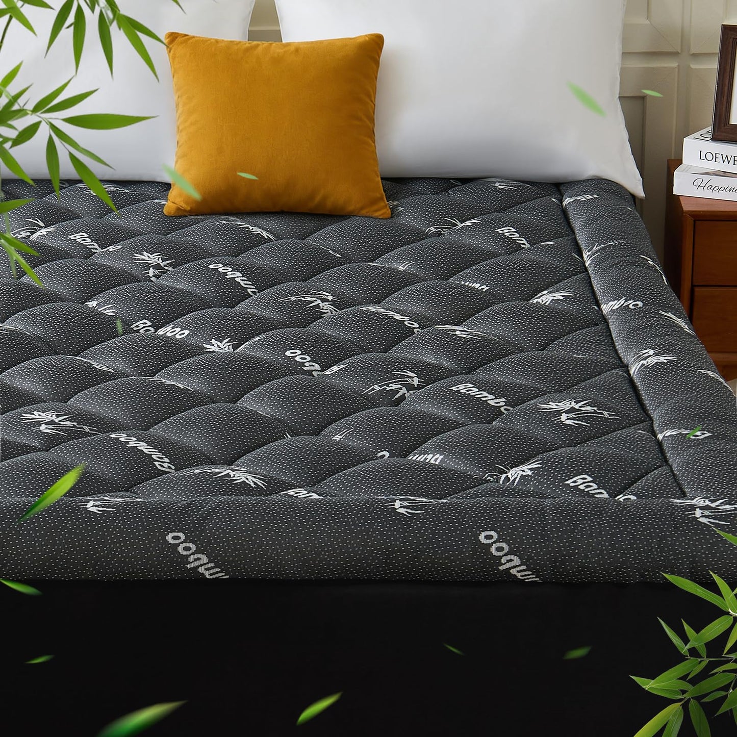 Queen Mattress Topper, Viscose Derived from Bamboo, Thick Pillow Top Mattress Pad with Deep Pocket Fits 6-18 inches, Naturally Cooling for Hot Sleepers, Soft for Back Pain Relief, Premium Dark Grey