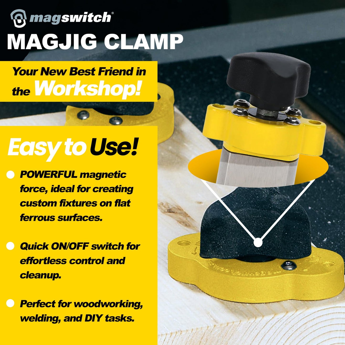 Magswitch MagJig 150 Magnetic Woodworking and Welding Base Clamp Holder for Wood Working Supplies, Accessories, Tools and Equipment, Magnet Switch with On/Off Capabilities, 150 lb Holding Force