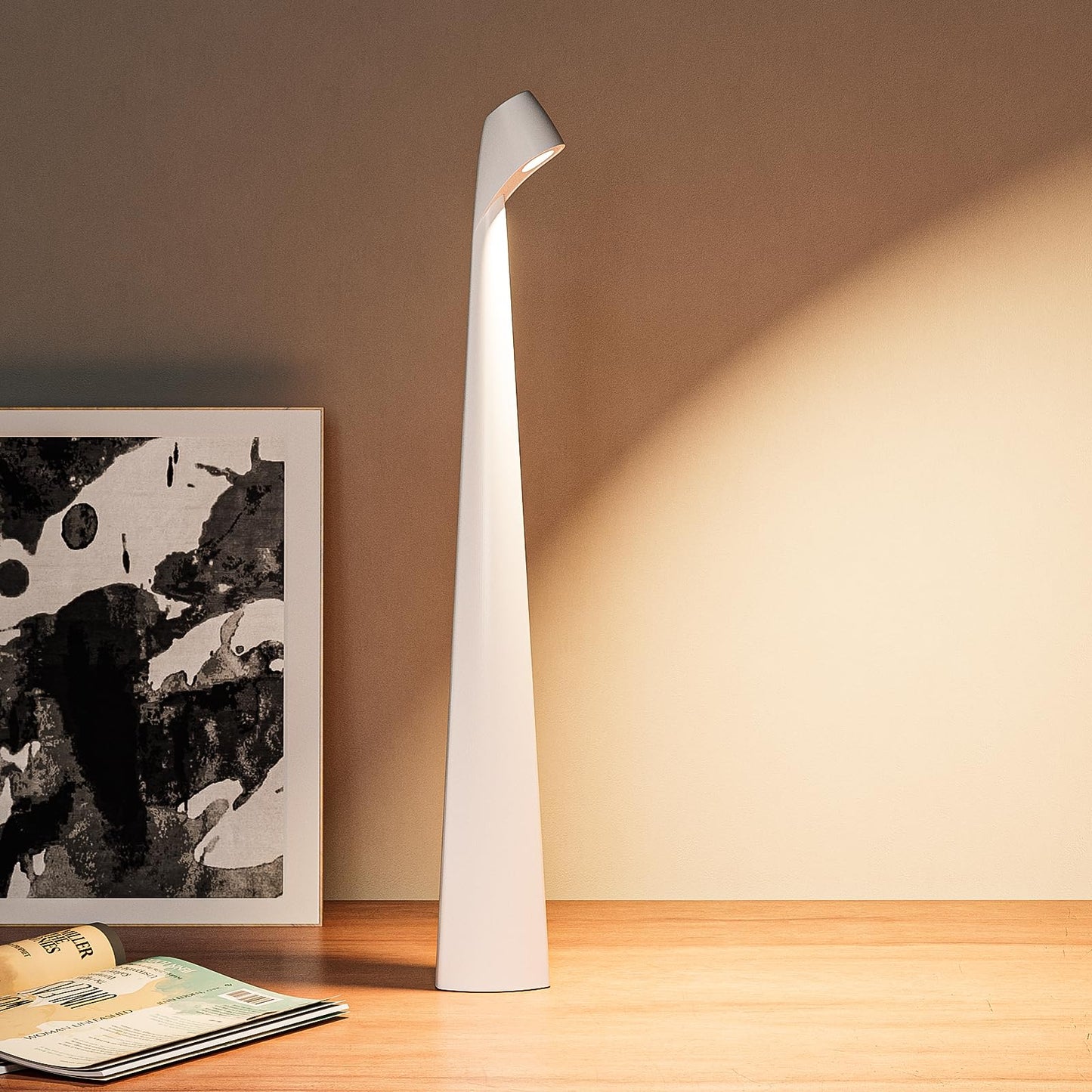 HAPYGI Portable Cordless LED Desk Lamp, Rechargeable Wireless Table Lamp, 3-Level Brightness, Patio & Bedside Night Light, Dining Room Ambient Reading Light (White)