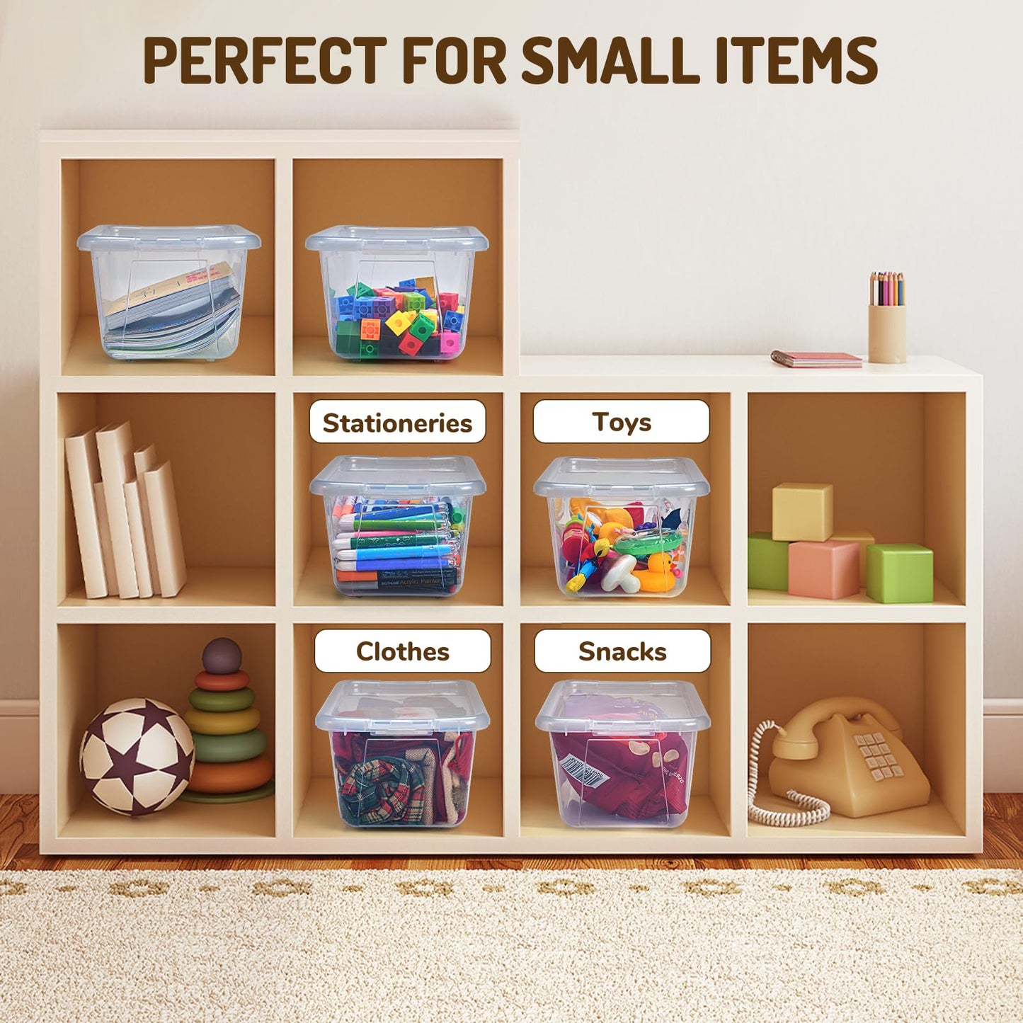 GAMENOTE 6 Quart Storage Bins with Lids, Plastic Latching Box for Classroom & Kids Toy Storage,Stackable Shoe Box Size Containers for STEM Morning Tubs, Crafts & Building Blocks (12, Clear)