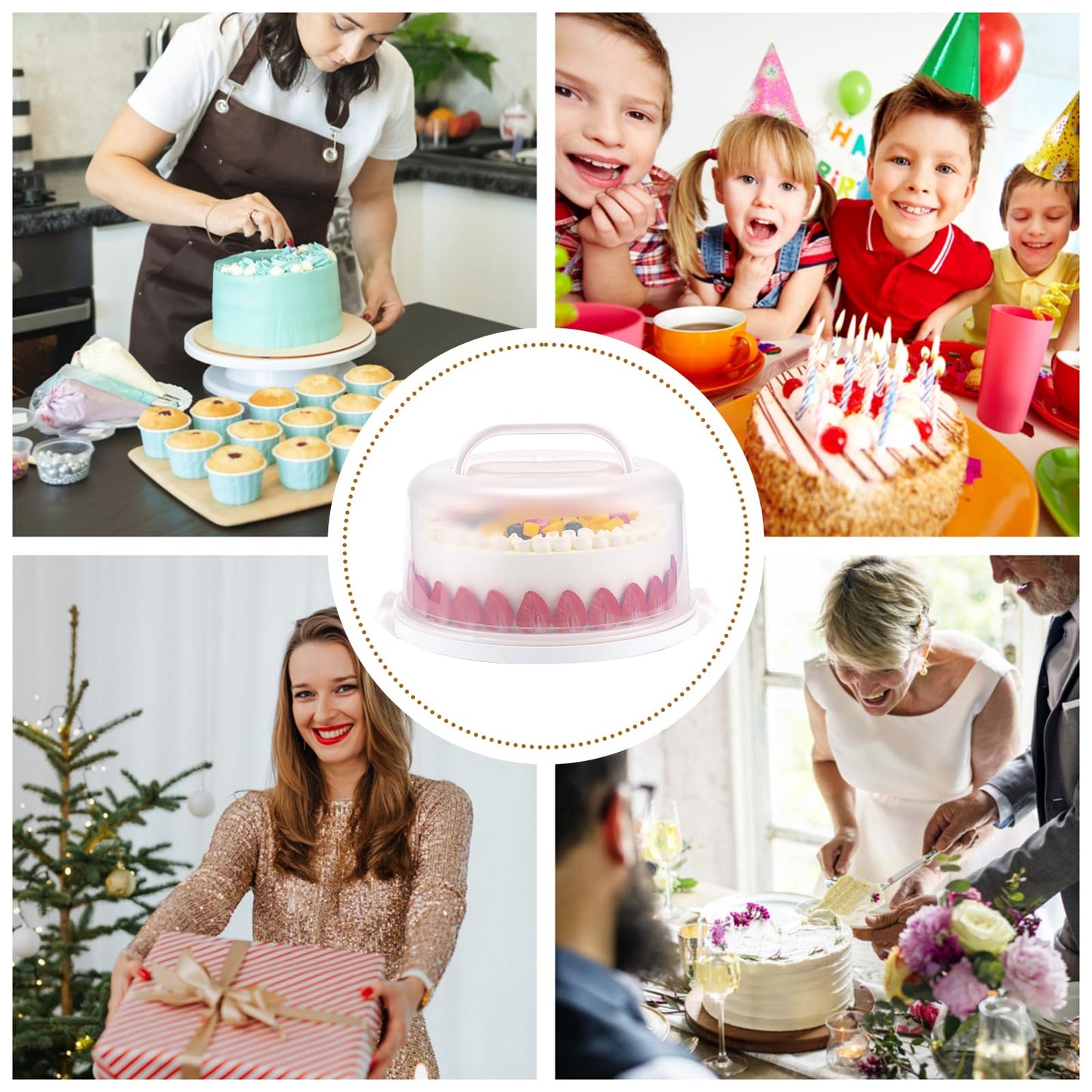 Cake Carrier with Lid and Handle, BPA-Free Cake Containers Cake Stand for 10 inch Cake with 2 Handles Cupcake Carrier - Plastic Cover Two Sided Base for Transport Pie Nuts Fruit Perfect Gifts