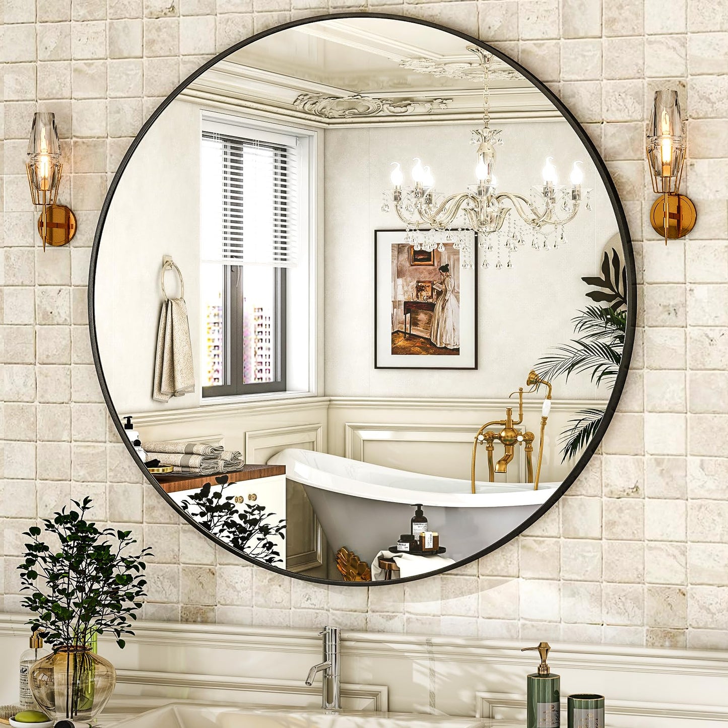 HARRITPURE Round Mirror 30 Black Wall Mounted Circle Mirrors Vanity Mirror with Brushed Aluminum Alloy Frame Modern Decoration for Bathroom, Living Room, Vanity, Bedroom, Entryway
