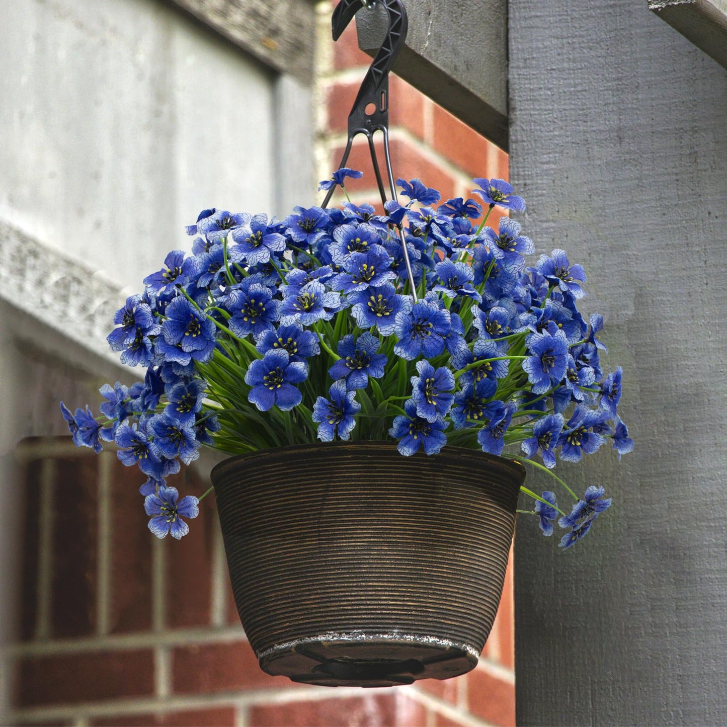 LikSoor 21 Bundles Artificial Outdoor UV Resistant Flowers No Fade Fake Outside Flowers Plastic Greenery Faux Shrubs Garden Porch Window Box Home Decoration(Blue)