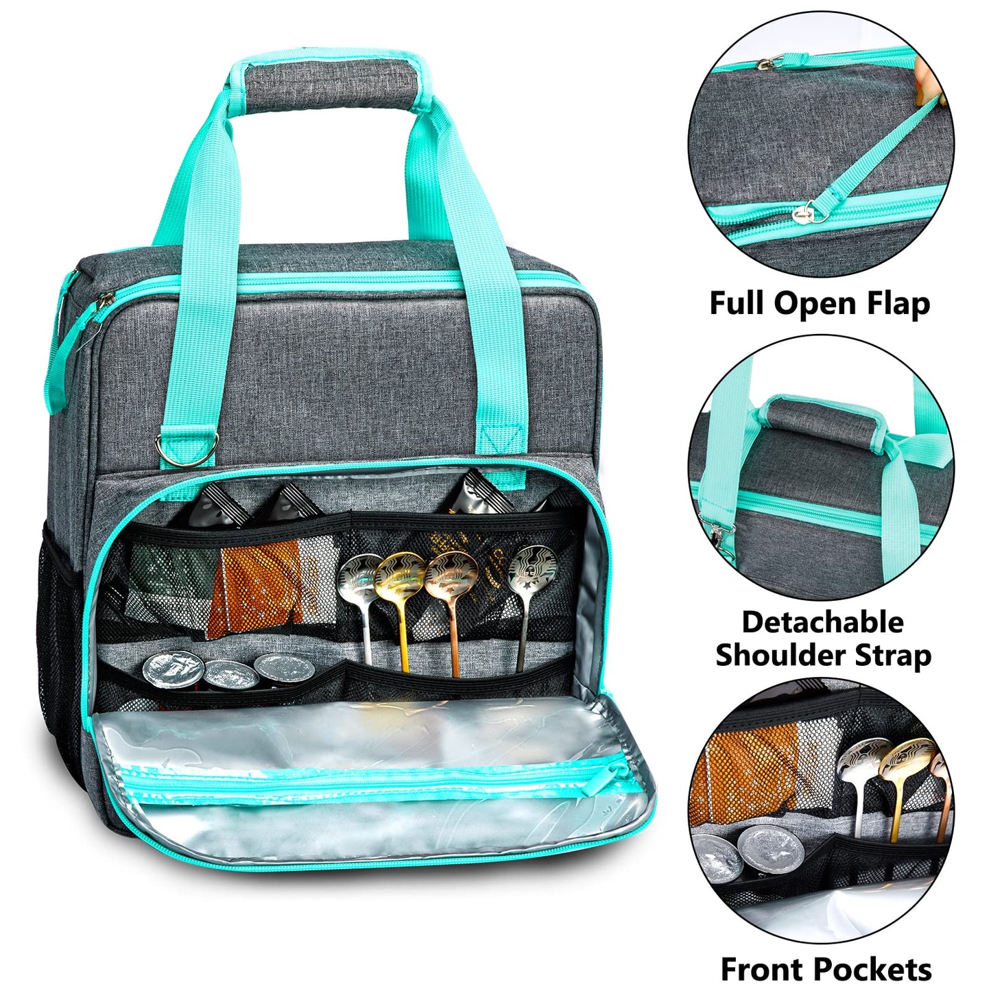 BAGSPRITE Coffee Maker Travel Bag Compatible with Keurig K-Mini or K-Mini Plus, Single Serve Coffee Brewer Carrying Case with Multiple Pockets for K-Cup Pods, Storage Bag With Shoulder Strap