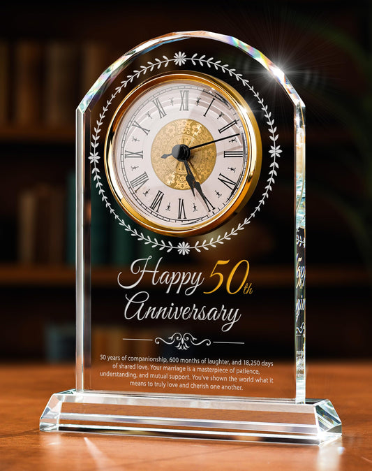 Sttokilly 50th Wedding Anniversary Crystal Quartz Clock,50 Years of Marriage Gift,Happy Golden Anniversary Decoration Gift,for Parents,Grandparents,Couple