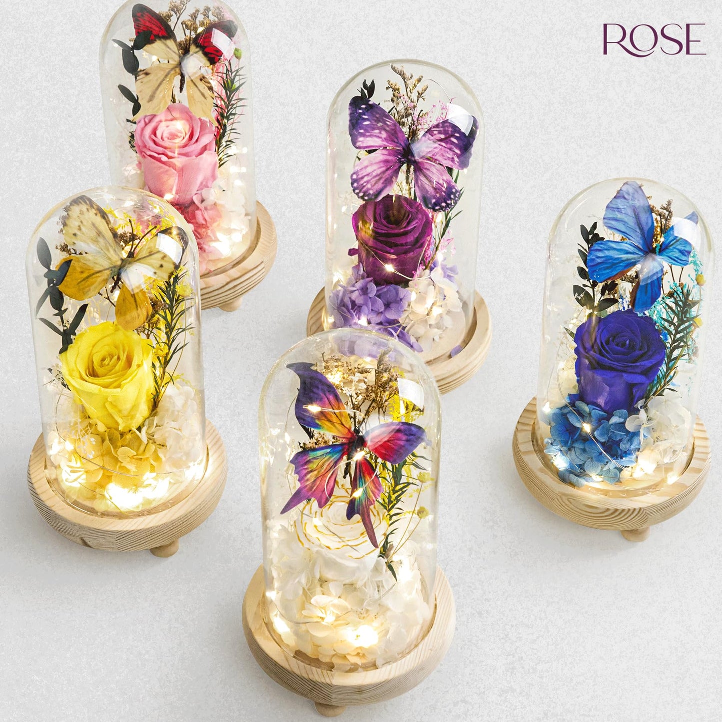 JIGQGY Forever Flowers Preserved Roses Prime Delivery, with Light in Glass Dome for Mom Grandma Wife Girlfriend, Purple Flower for Mother's Day, Valentine's Day, Anniversary, Birthday