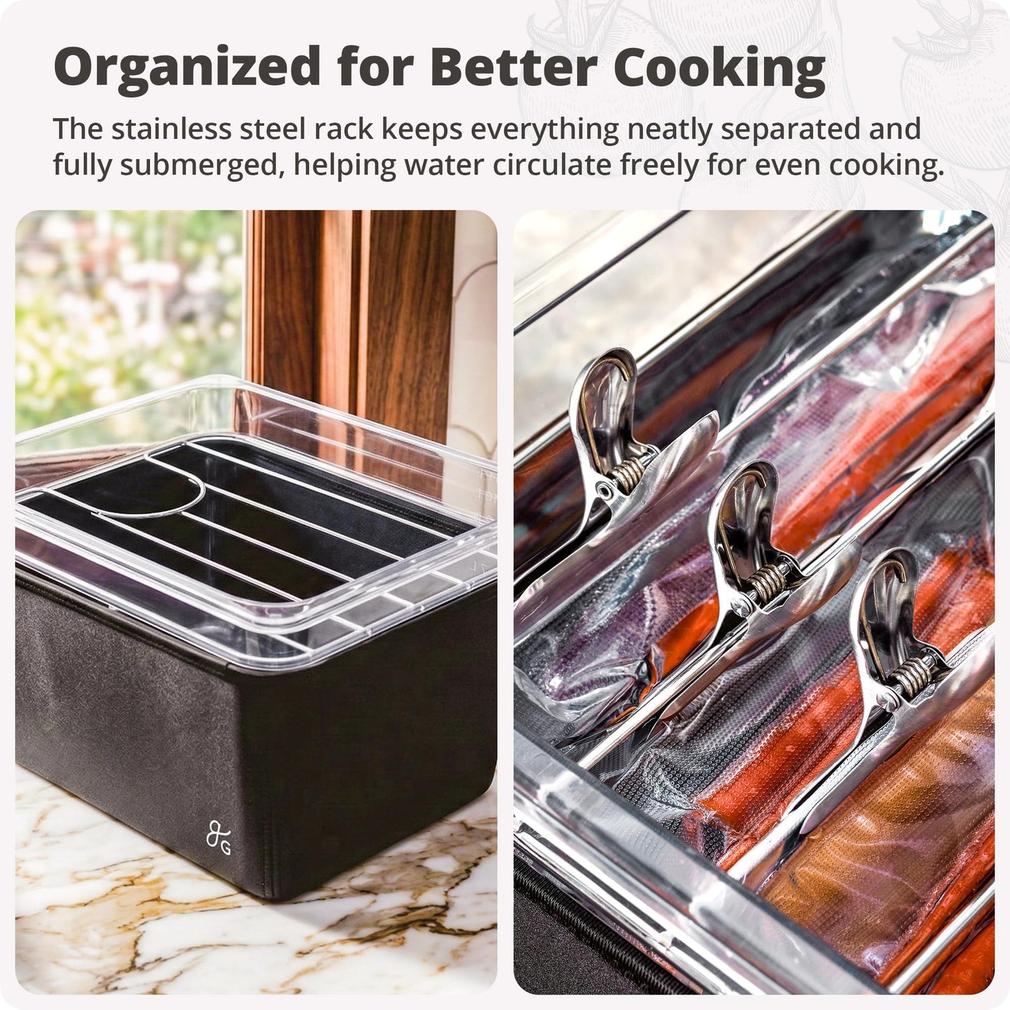 Greater Goods Sous Vide Container 12 Qt with Stainless Steel Rack, Insulation Sleeve, and Lid, (Onyx Black)