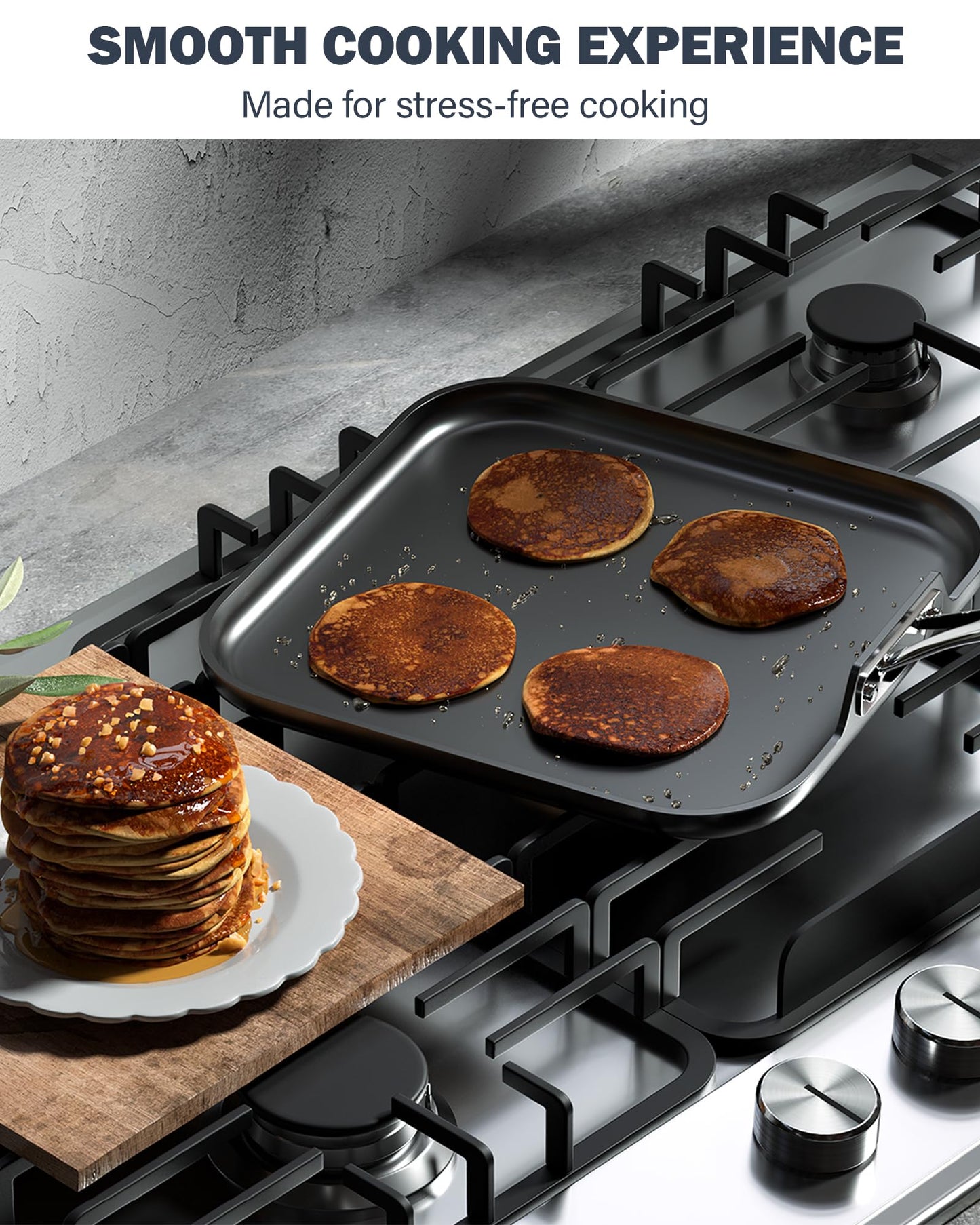 Cooks Standard Classic Nonstick Square Griddle Pan, Hard Anodized Cookware Griddle Pan, Heat-resistant Handle, Not Induction ,11 x 11-Inch, Black