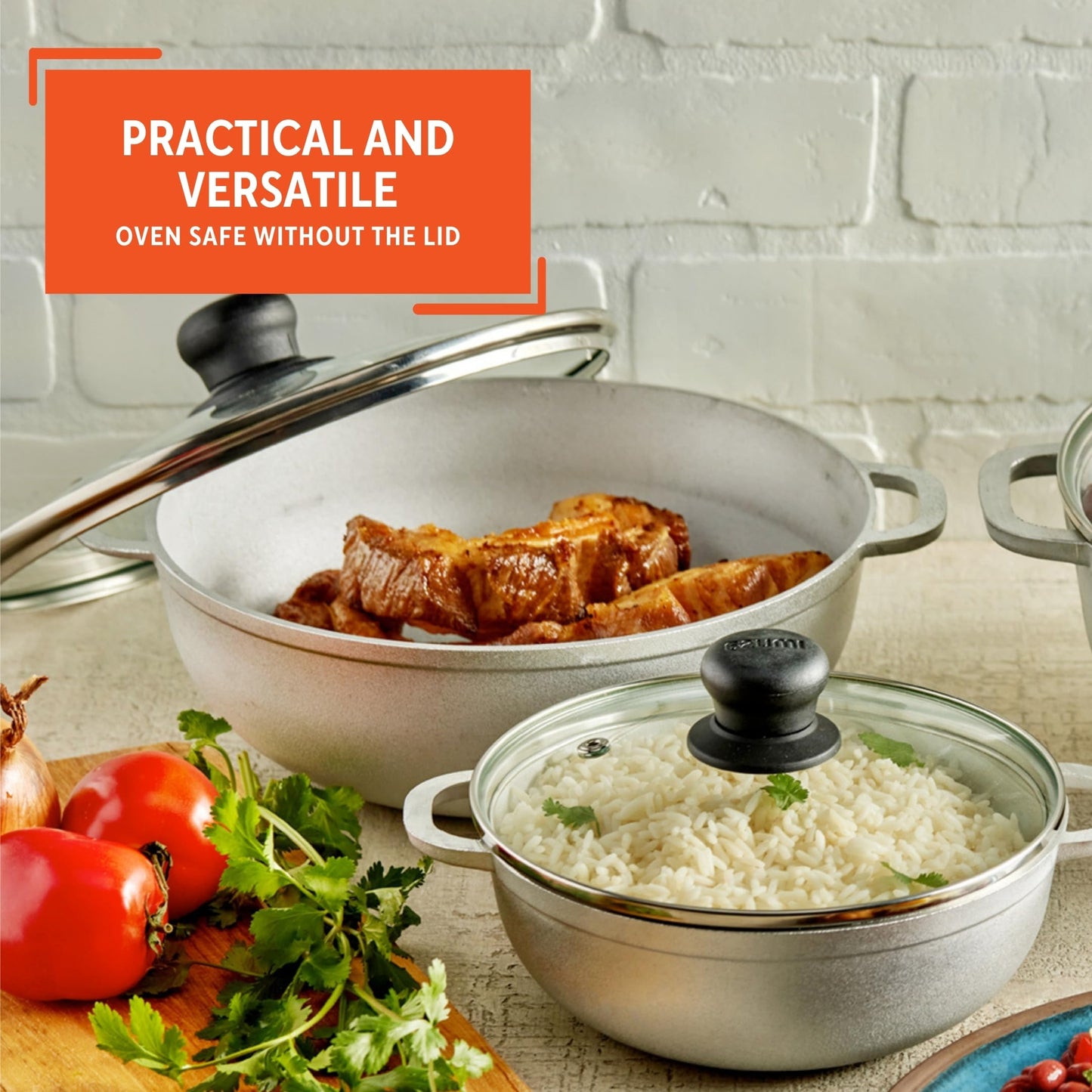 IMUSA Caldero Stock Pot with Glass Lid 3pc Set, 1.5/2.5/5.2qt, Cast Aluminum, Perfect for Serving Medium & Small Groups, Riveted Handles, Made in Colombia, Silver.