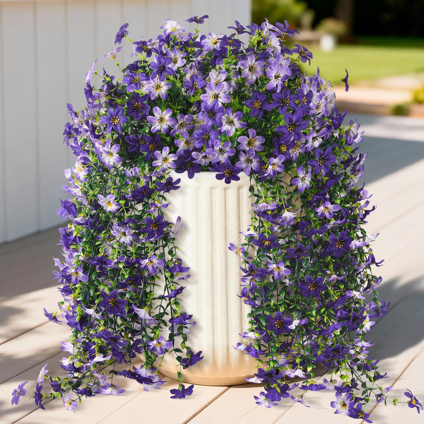 Artificial Fake Hanging Flowers Plants for Outdoor Spring Summer Decoration,2 PCS Faux Silk Daisy with Eucalyptus Leaves,UV Resistant Look Real for Outside Home Planter Porch Patio Balcony Yard Decor