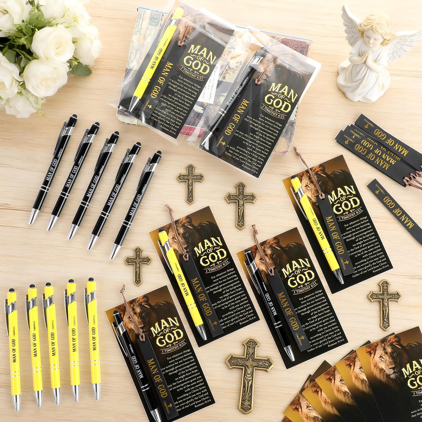 50 Sets Christian Fathers Day Church Gifts Bulk Christian Pens with Stylus Tips Man of God Gifts Men Bulk Bible Card for Men Dad Fathers Day Jesus Religious Godfather Pastor Sunday School Favor